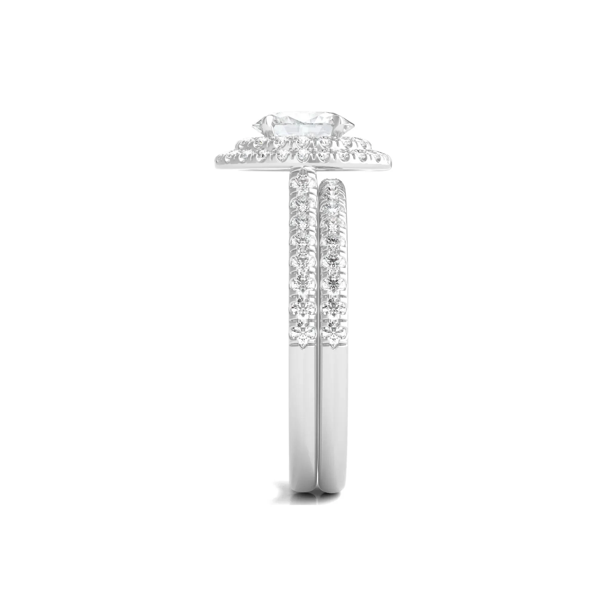 1/2 CT. Tw. Diamond Halo Engagement Ring Set 14K White Gold Round Brilliant Cut Size 9 - Image 3