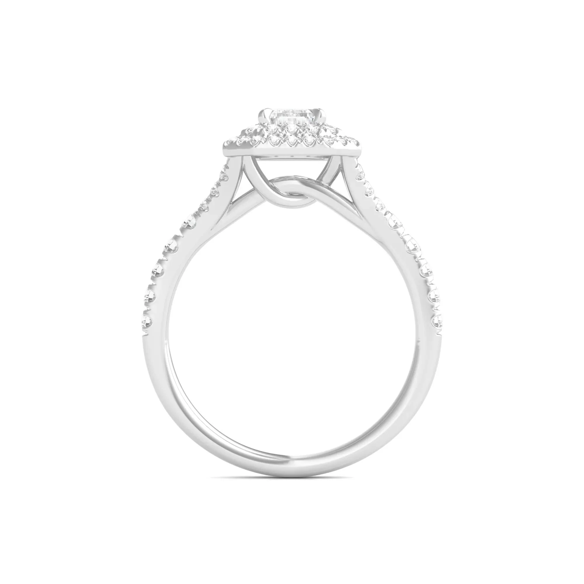 1/2 CT. Tw. Diamond Emerald Step-Cut Double Halo Engagement Ring 14K White Gold Size 7 - Image 2