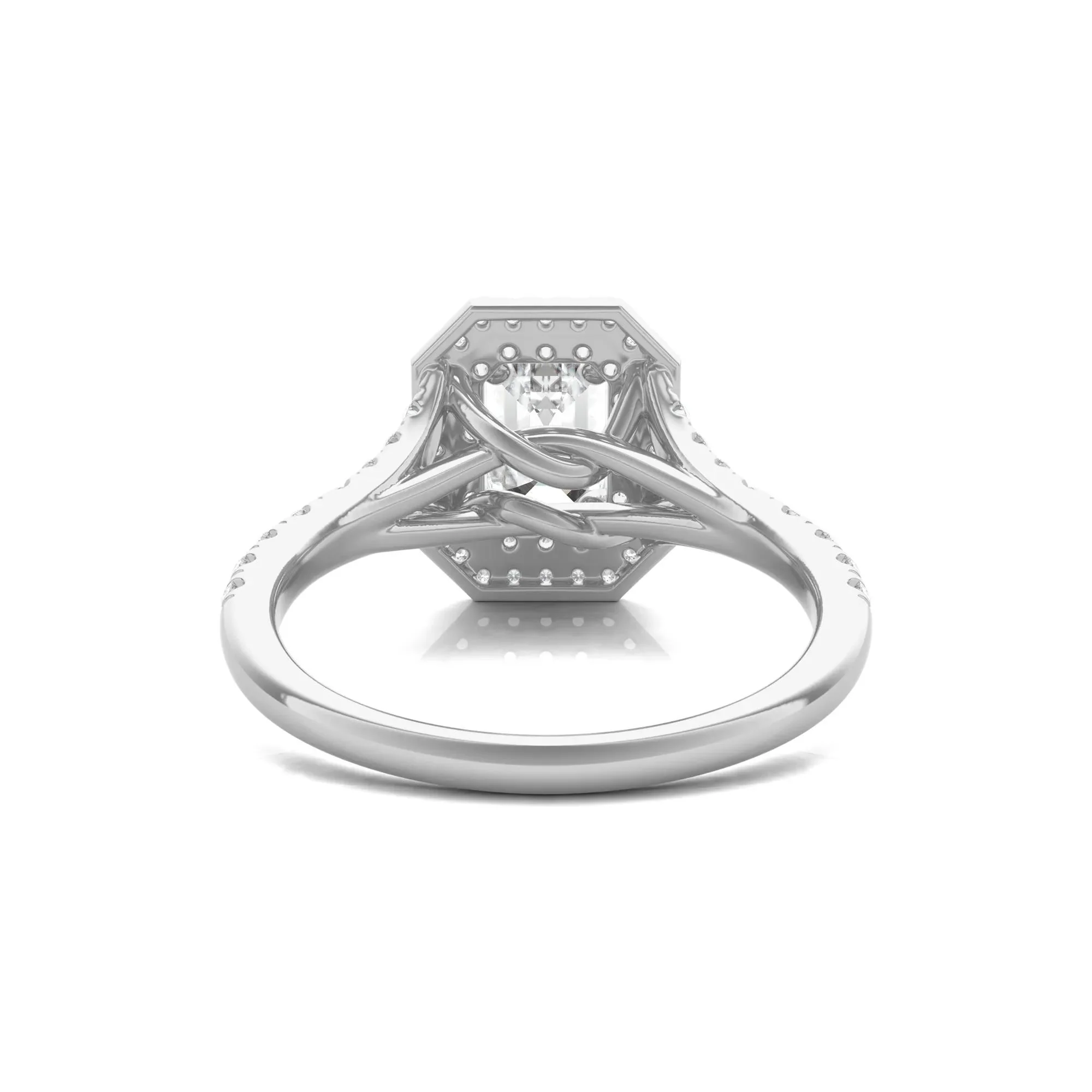 1/2 CT. Tw. Diamond Emerald Step-Cut Double Halo Engagement Ring 14K White Gold Size 9 - Image 4