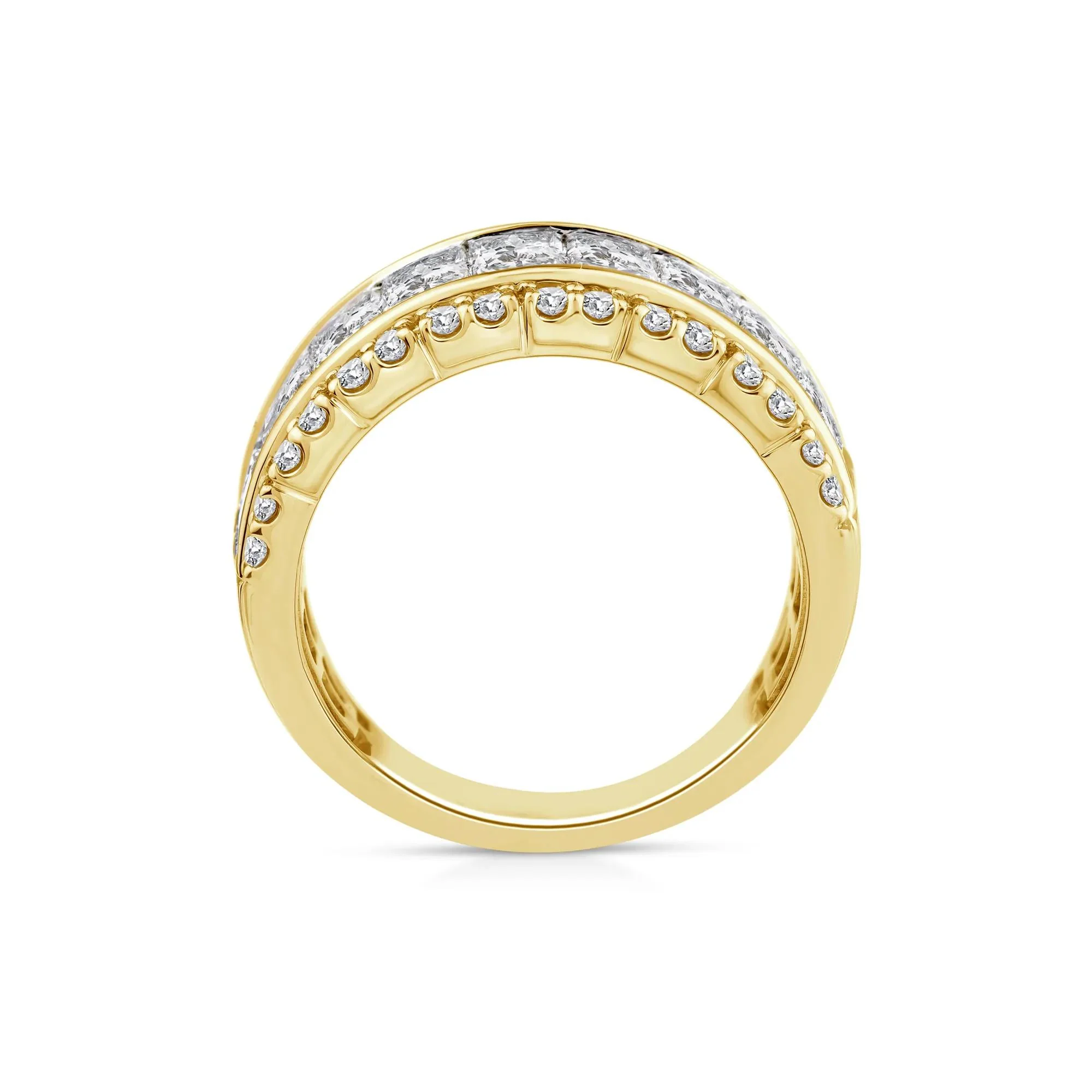 4 CT. Tw. Lab Grown Diamond Princess-Cut and Round Multi-Row Band Ring 10K Yellow Gold Round Brilliant Cut Size 6.5 - Image 2