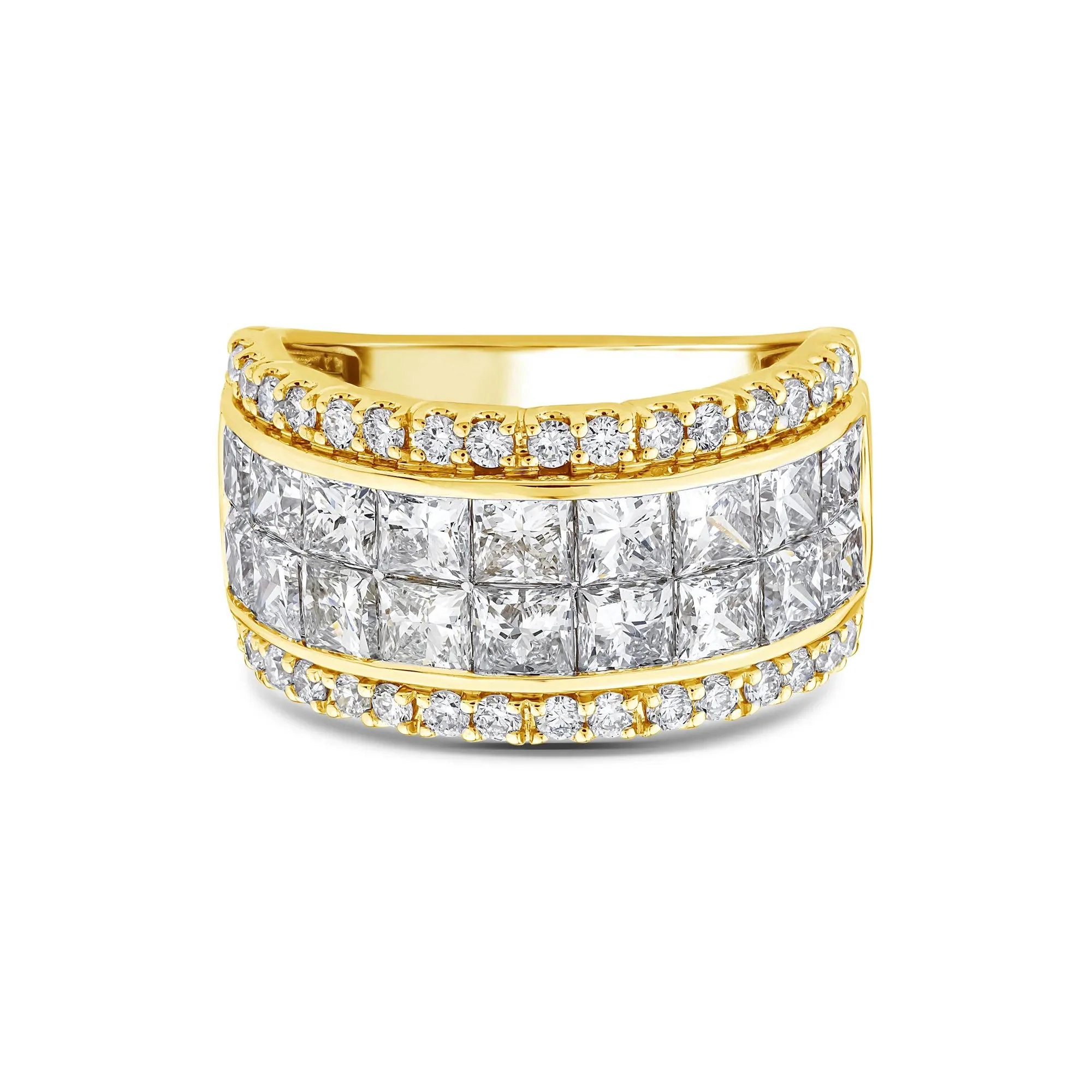 4 CT. Tw. Lab Grown Diamond Princess-Cut and Round Multi-Row Band Ring 10K Yellow Gold Round Brilliant Cut Size 7.5