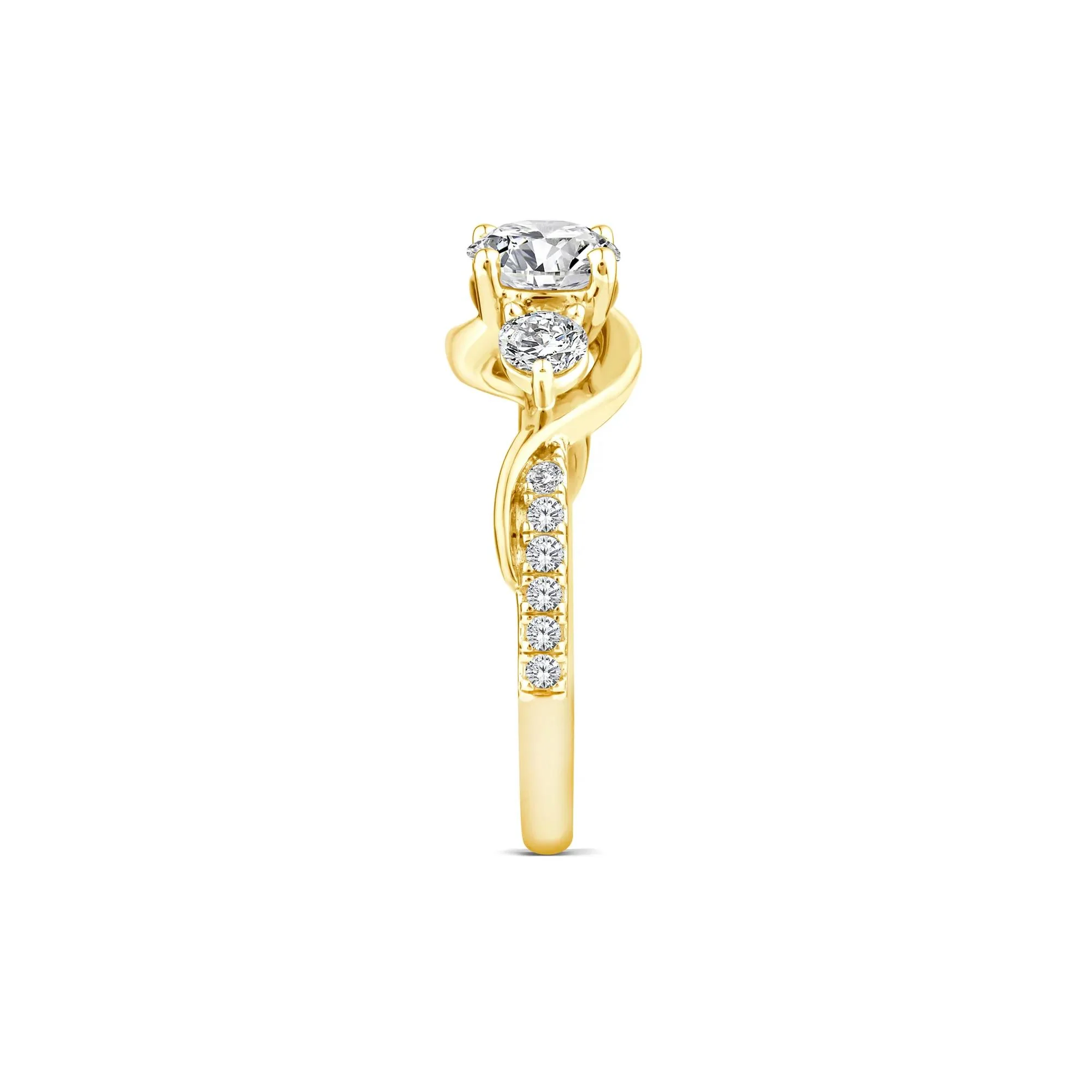 1/2 CT. Tw. Lab Grown Diamond Three-Stone Ring 10K Yellow Gold Round Brilliant Cut Size 7.5 - Image 3