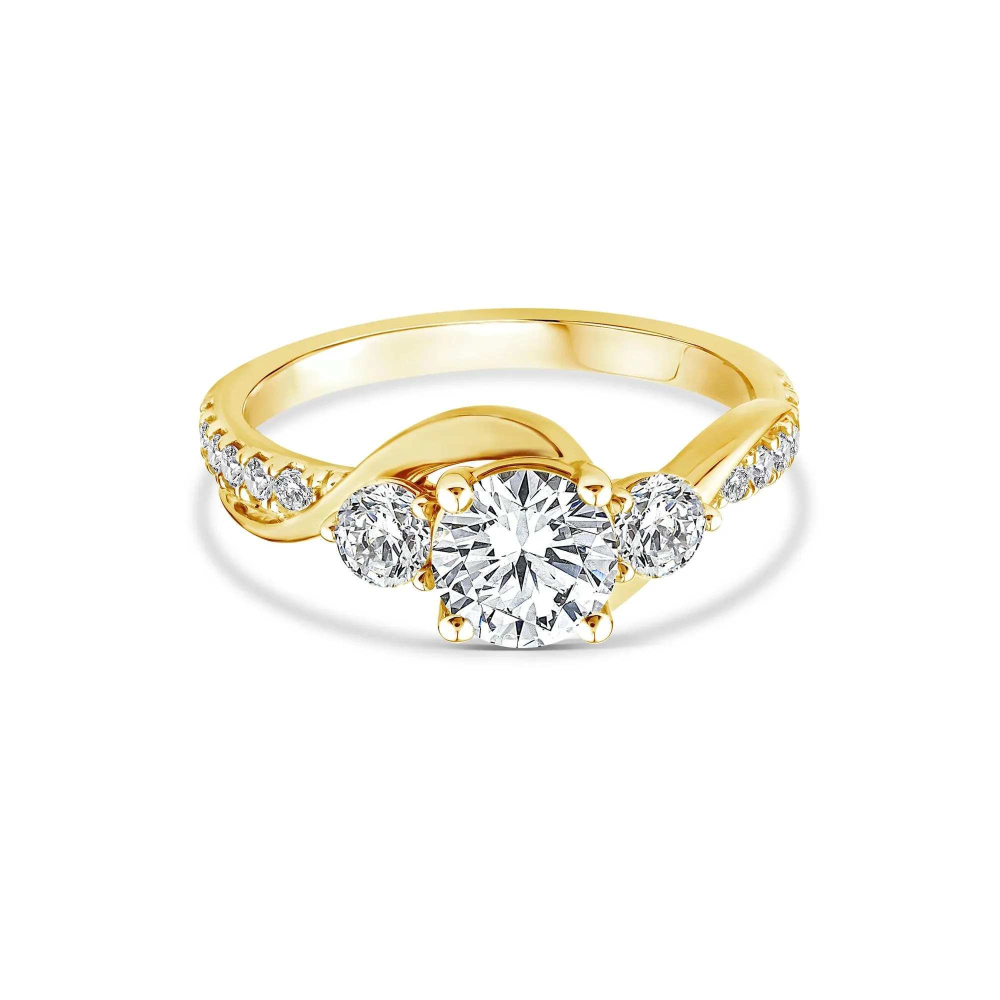 1/2 CT. Tw. Lab Grown Diamond Three-Stone Ring 10K Yellow Gold Round Brilliant Cut Size 8.5