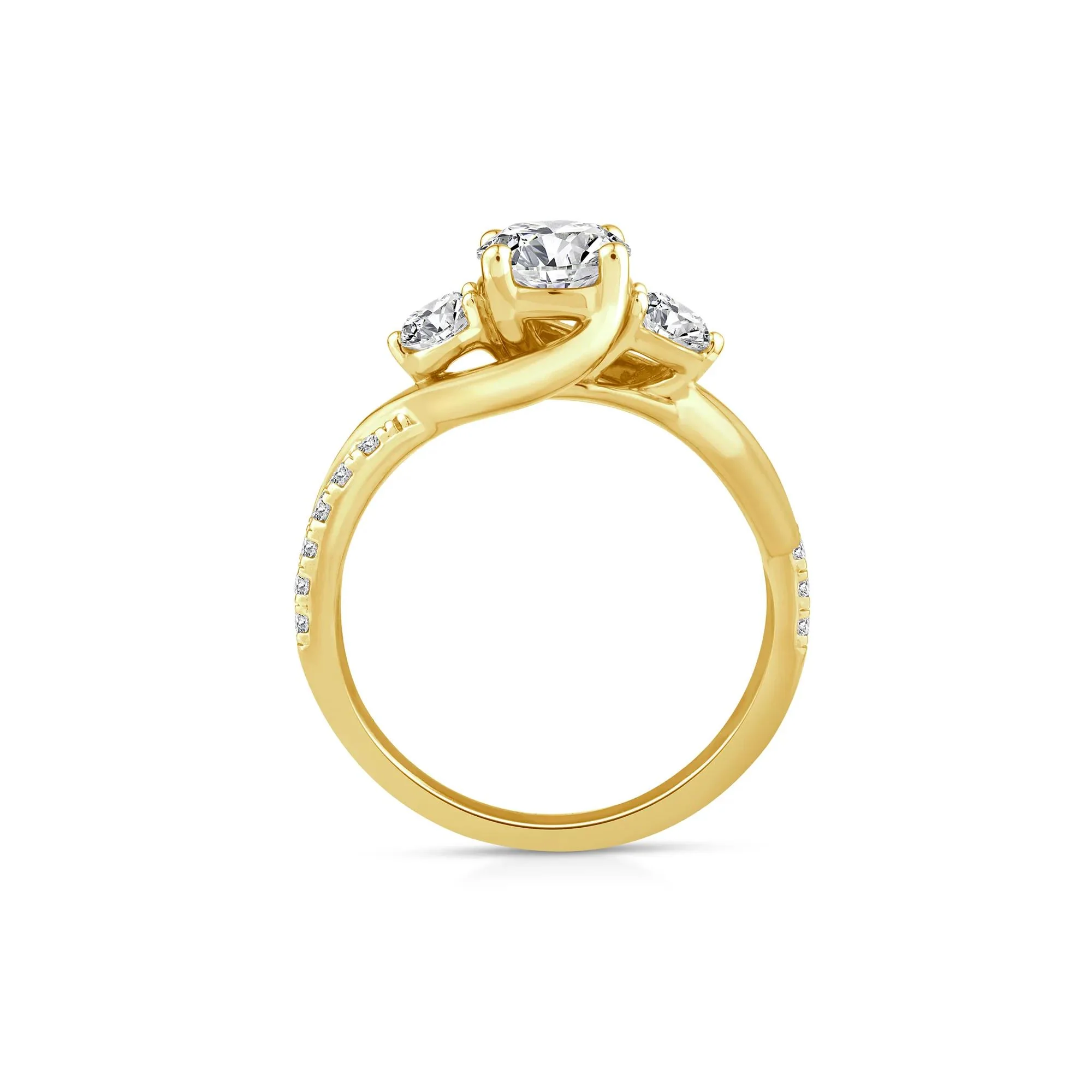 1/2 CT. Tw. Lab Grown Diamond Three-Stone Ring 10K Yellow Gold Round Brilliant Cut Size 9 - Image 2