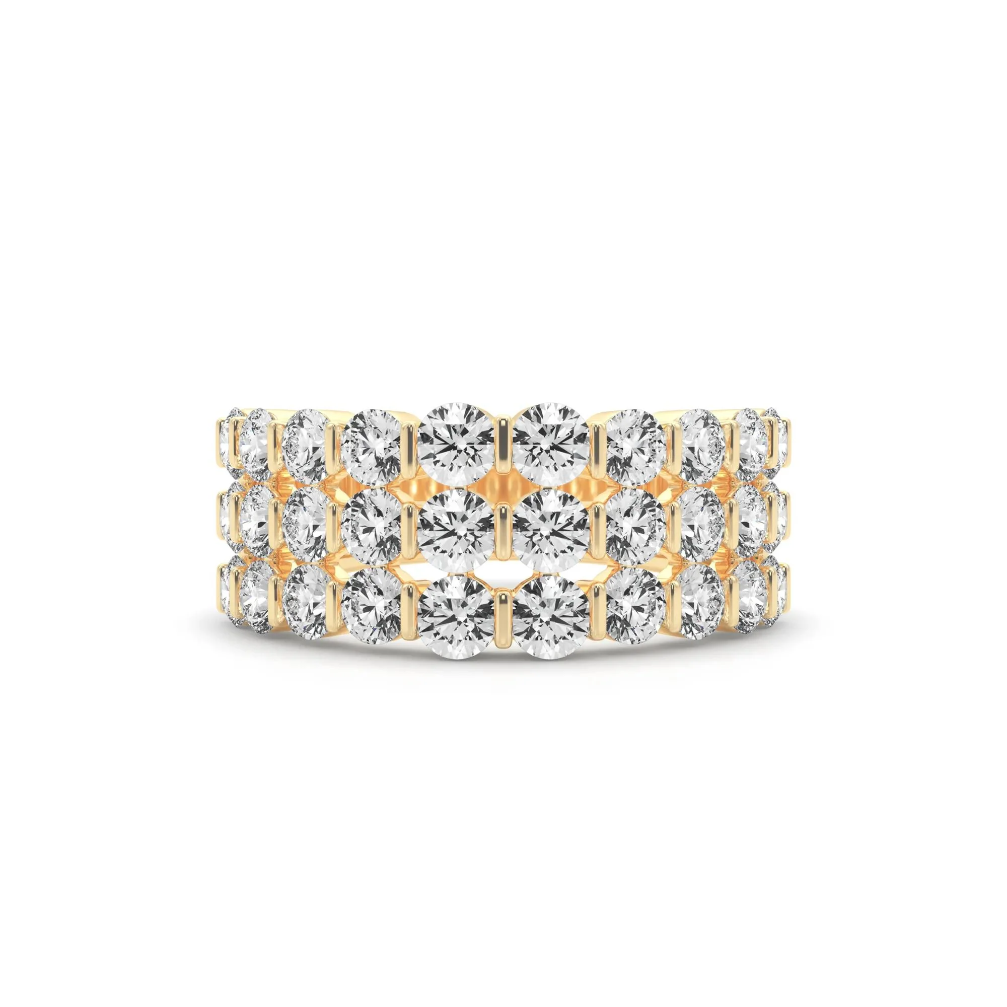 1/2 CT. Tw. Lab Grown Diamond Three-Row Band Ring 10K Yellow Gold (2-) Round Brilliant Cut Size 6.5