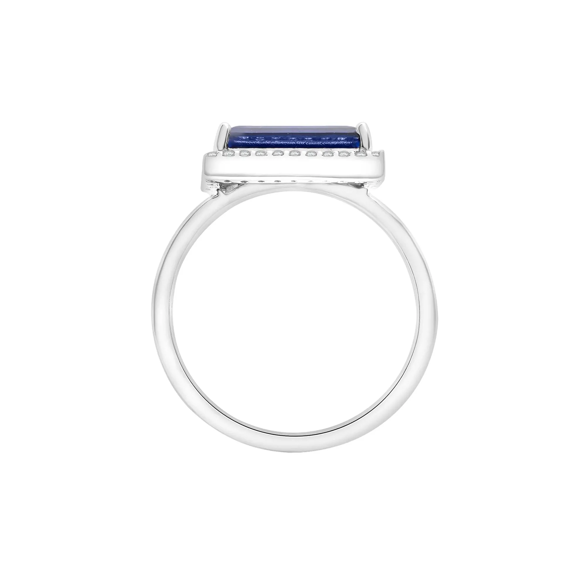 Lab-Created Blue and White Sapphire Cocktail Ring .925 Sterling Silver Size 6 1.5mm - Image 2