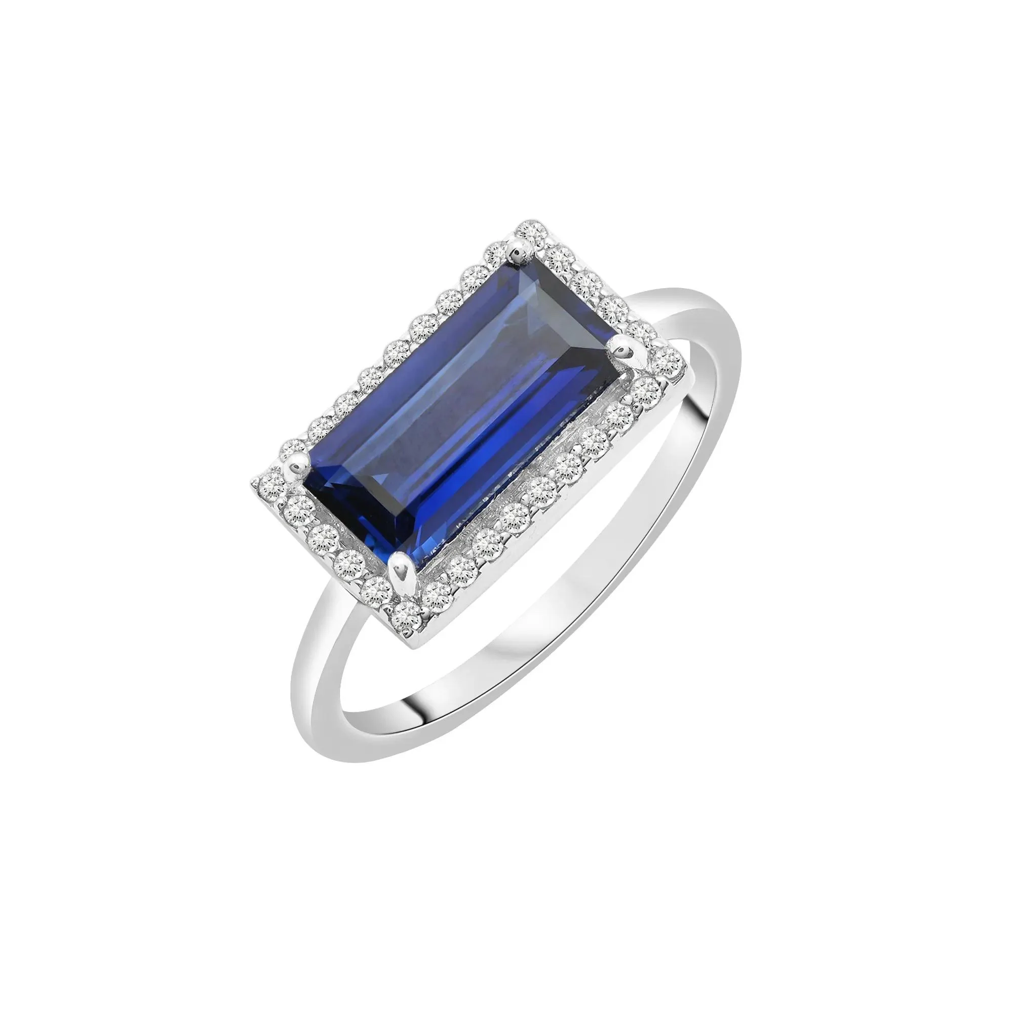 Lab-Created Blue and White Sapphire Cocktail Ring .925 Sterling Silver Size 7 1.5mm - Image 5