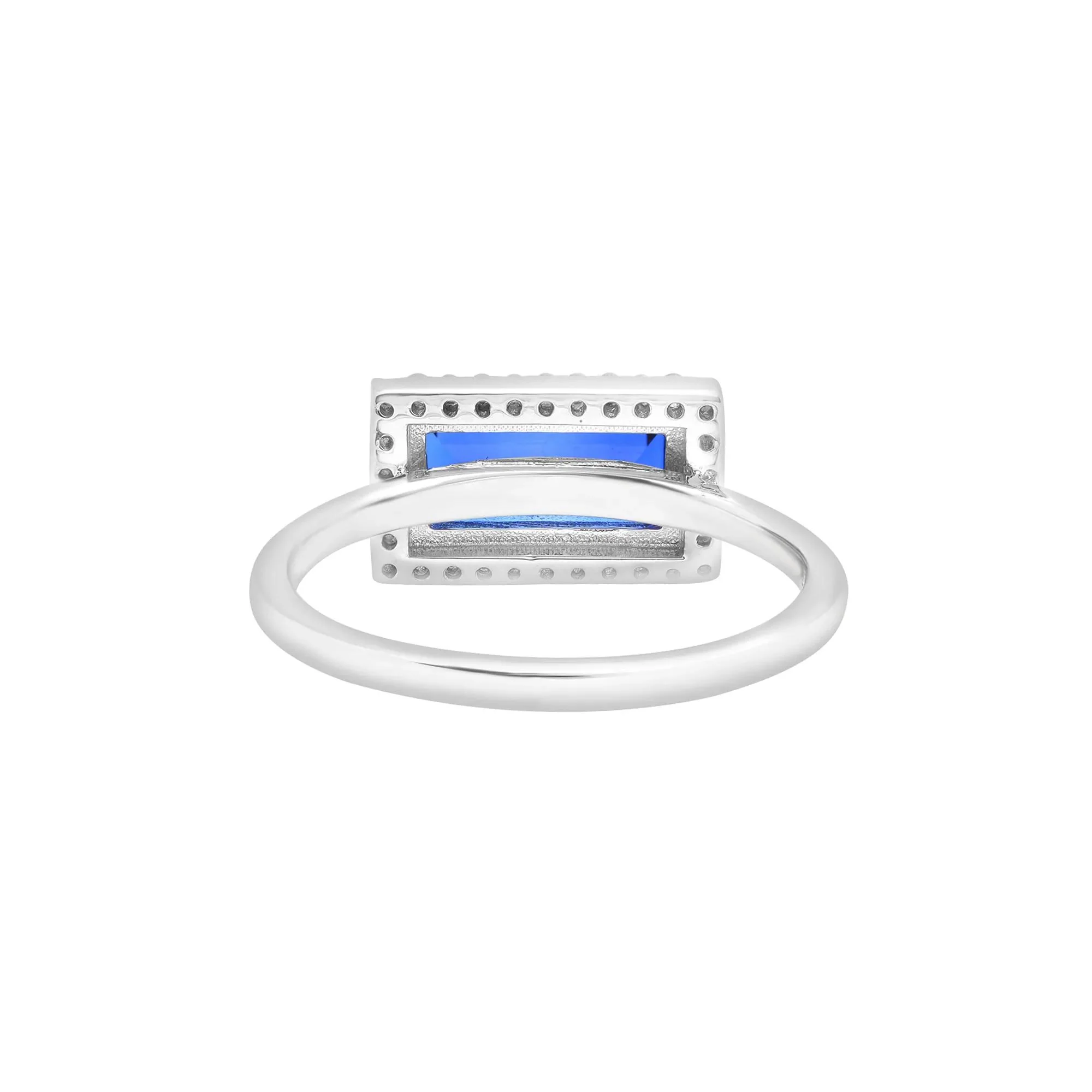 Lab-Created Blue and White Sapphire Cocktail Ring .925 Sterling Silver Size 8 1.5mm - Image 4