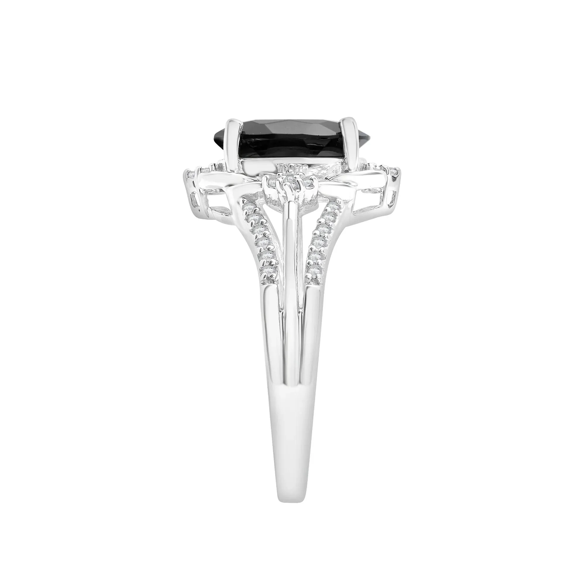 1/10 CT. Tw. Onyx and Diamond Cocktail Ring .925 Sterling Silver White Size 6 2mm - Image 3