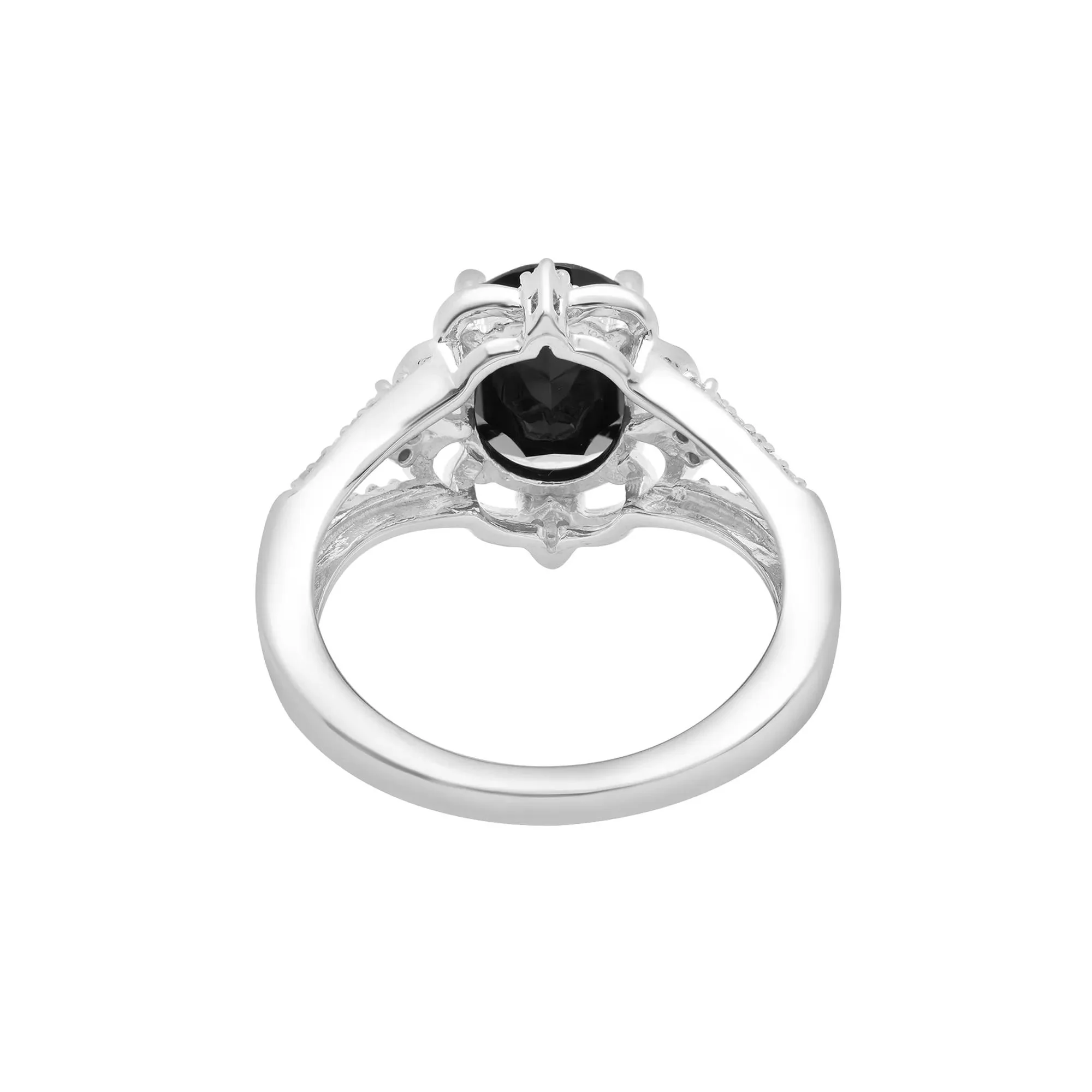 1/10 CT. Tw. Onyx and Diamond Cocktail Ring .925 Sterling Silver White Size 6 2mm - Image 4