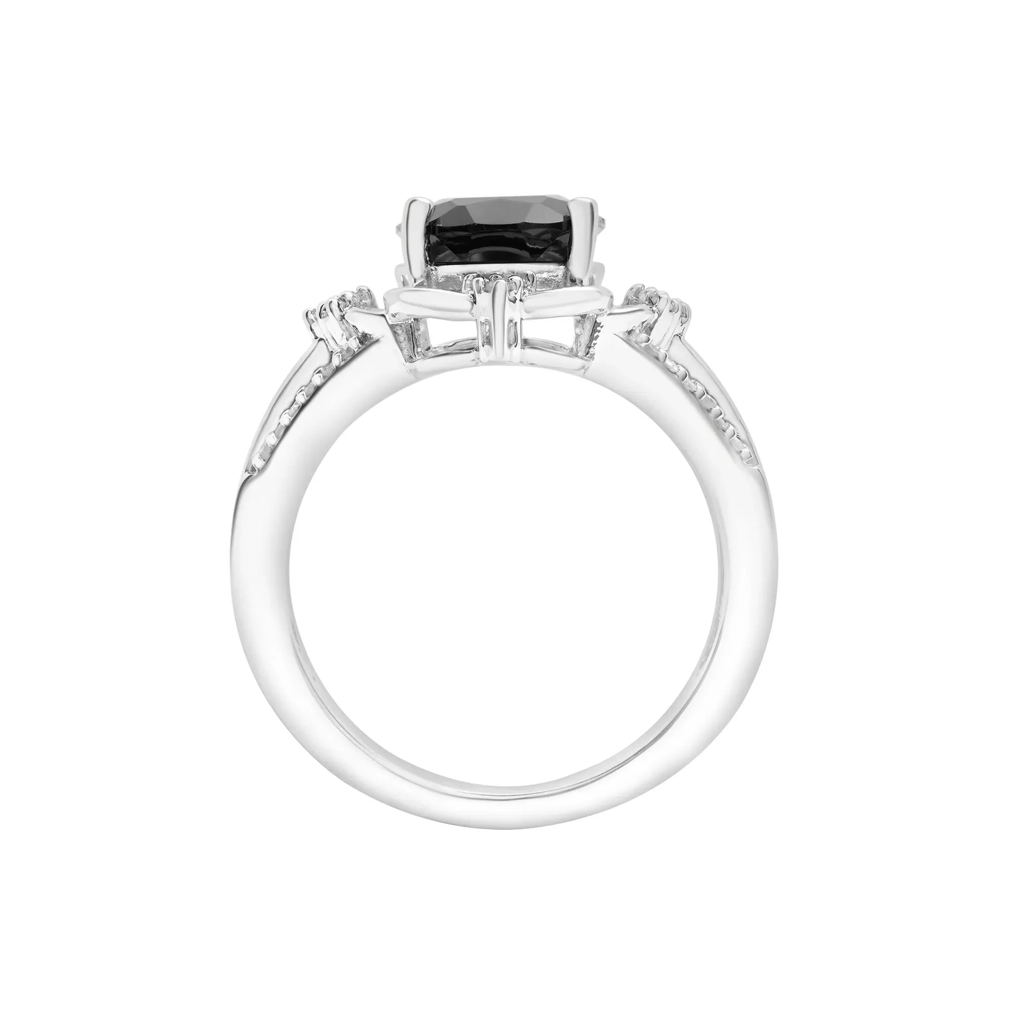 1/10 CT. Tw. Onyx and Diamond Cocktail Ring .925 Sterling Silver White Size 7 2mm - Image 2