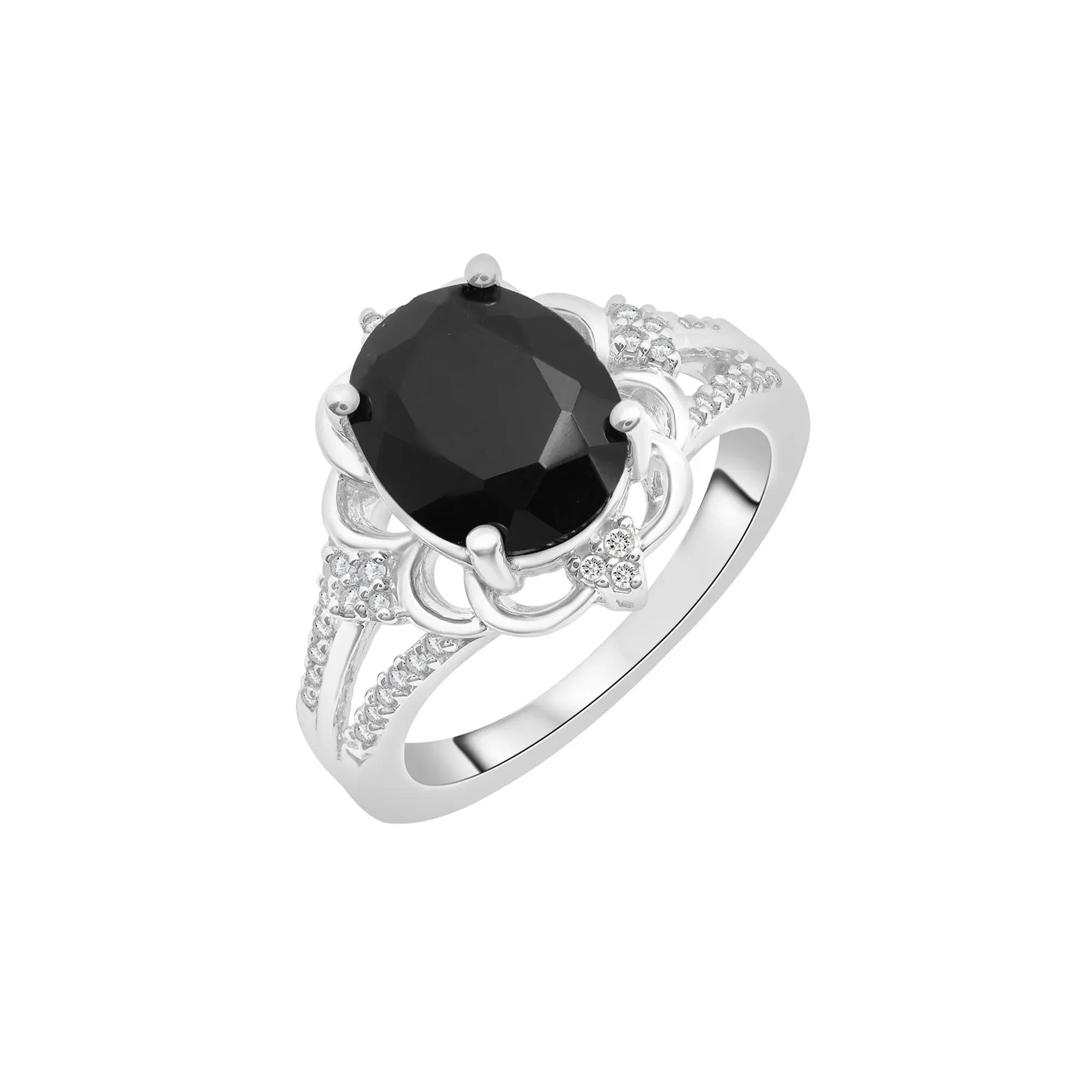 1/10 CT. Tw. Onyx and Diamond Cocktail Ring .925 Sterling Silver White Size 7 2mm - Image 5