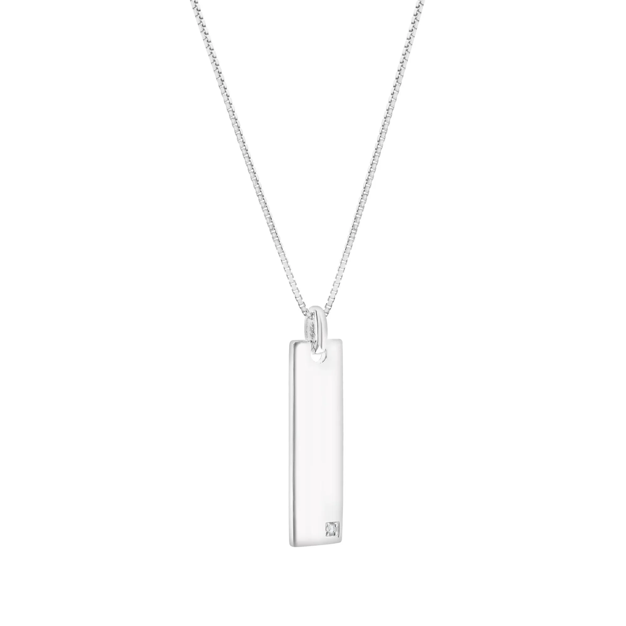 Diamond Accent Vertical Bar Pendant Necklace .925 Sterling Silver White Size 18" - Image 2