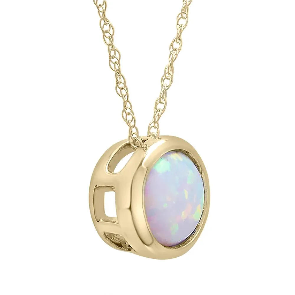 Lab-Created Opal Pendant Necklace with Round Shape 10K Yellow Gold Size 18" - Image 3