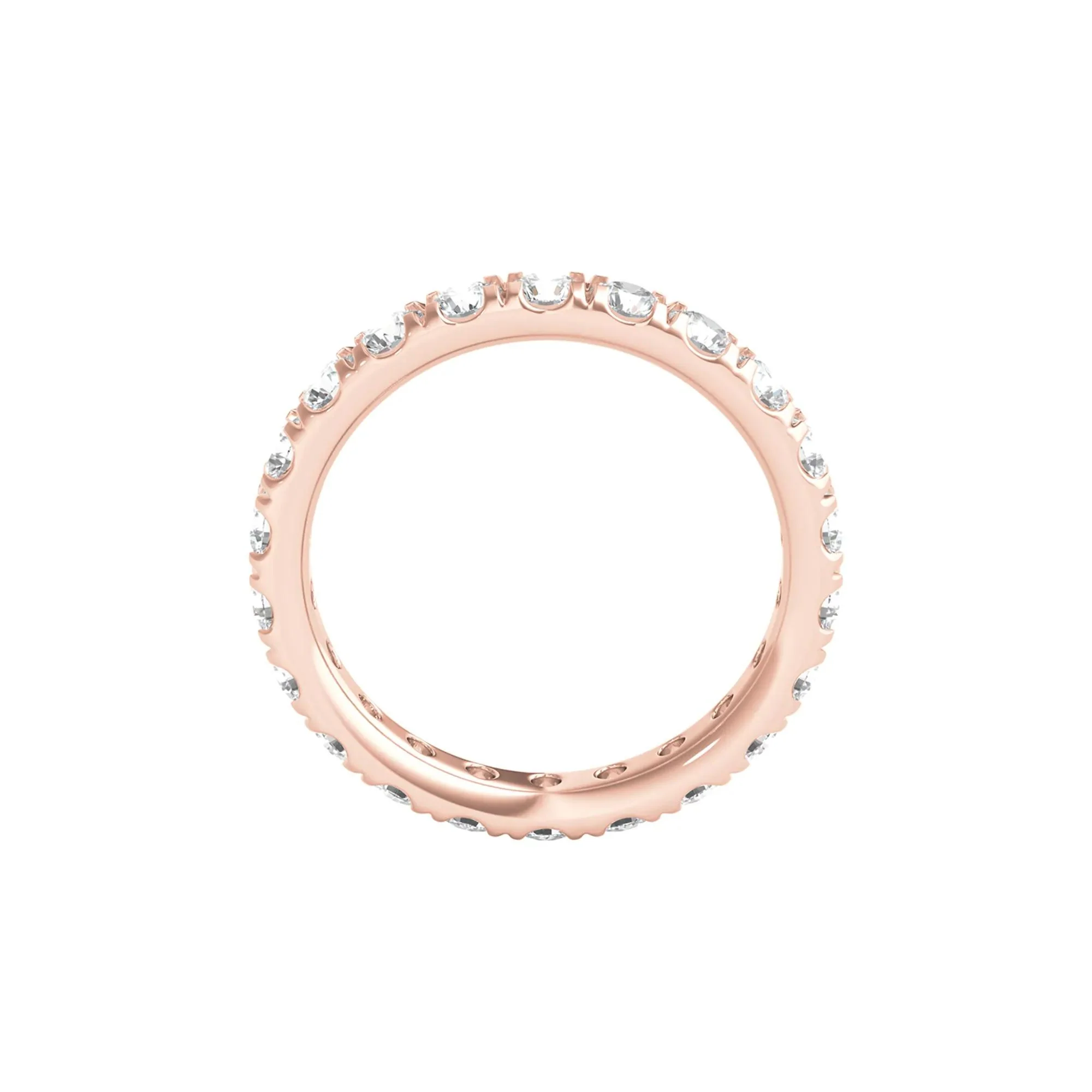 2 CT. Tw. Diamond Wedding Band Ring with Eternity Setting 14K Rose Gold Round Brilliant Cut Size 4 2mm - Image 2