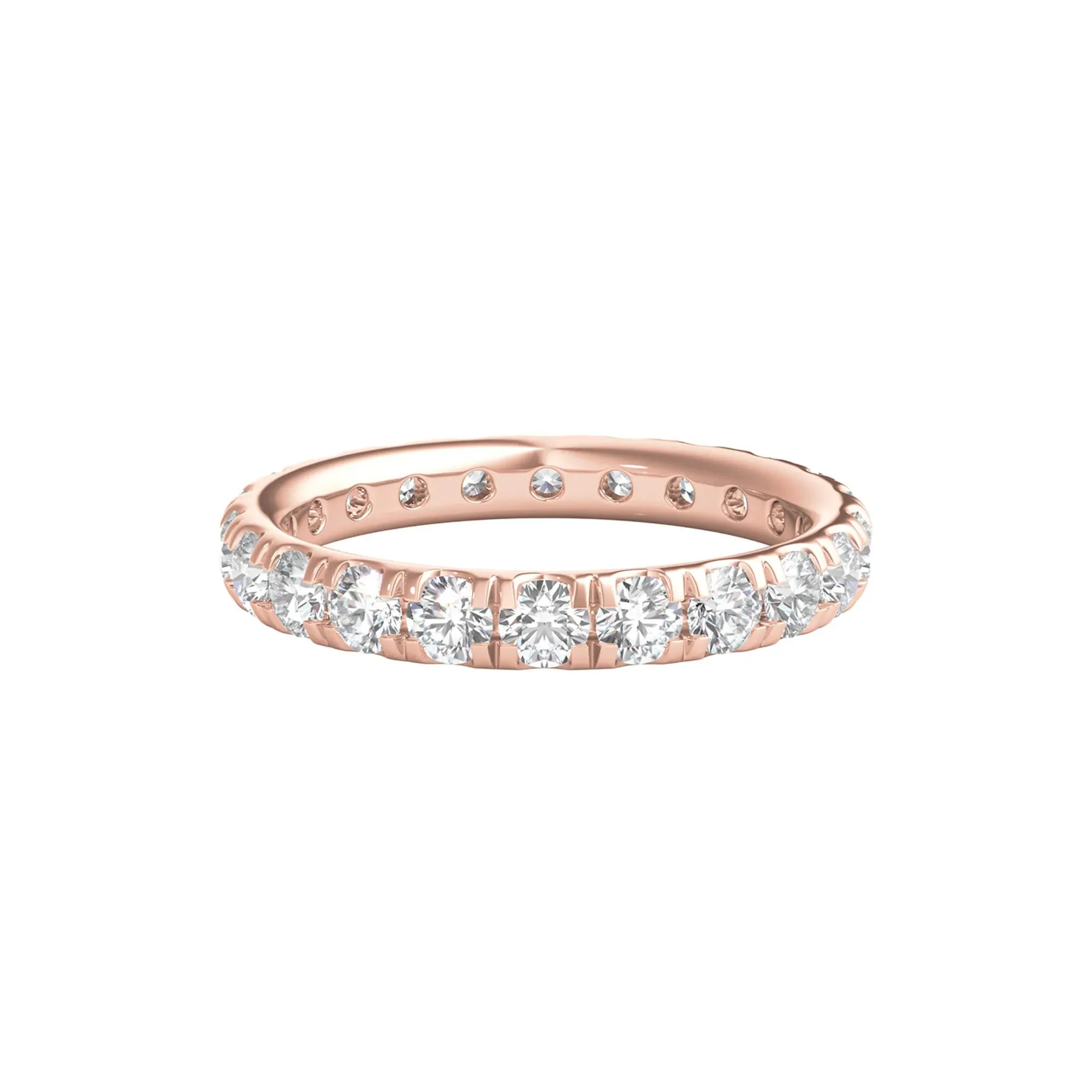 2 CT. Tw. Diamond Wedding Band Ring with Eternity Setting 14K Rose Gold Round Brilliant Cut Size 7 2mm
