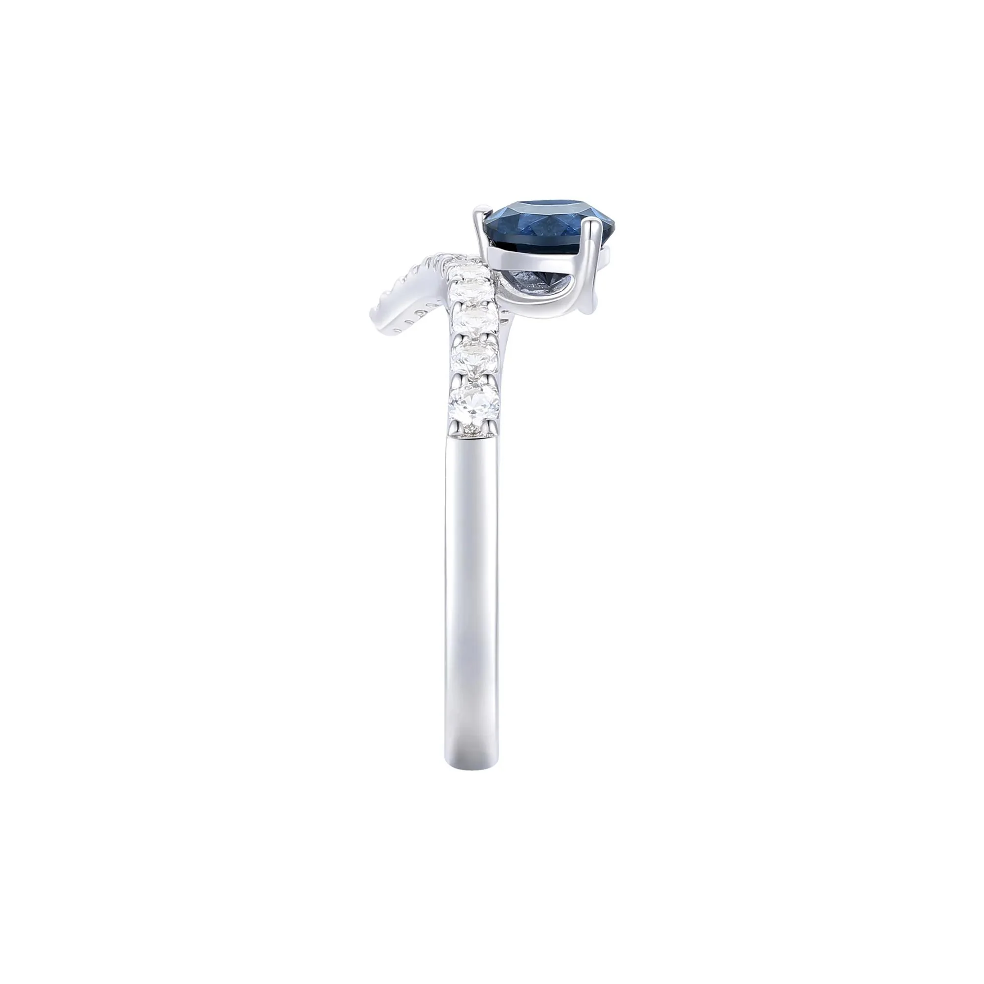 1/3 CT. Tw. Blue Sapphire and Diamond Bypass Ring 10K White Gold Round Brilliant Cut Size 6.5 1mm - Image 3