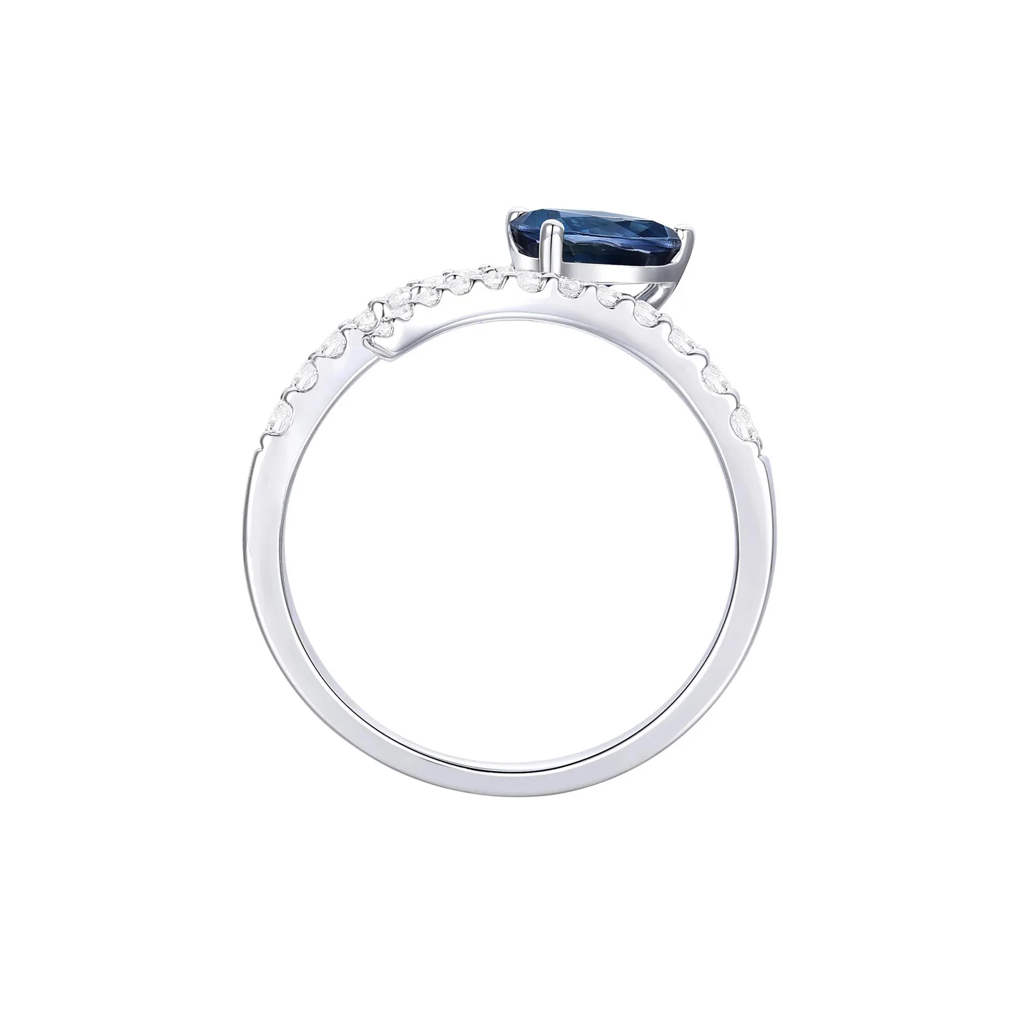1/3 CT. Tw. Blue Sapphire and Diamond Bypass Ring 10K White Gold Round Brilliant Cut Size 8 1mm - Image 2
