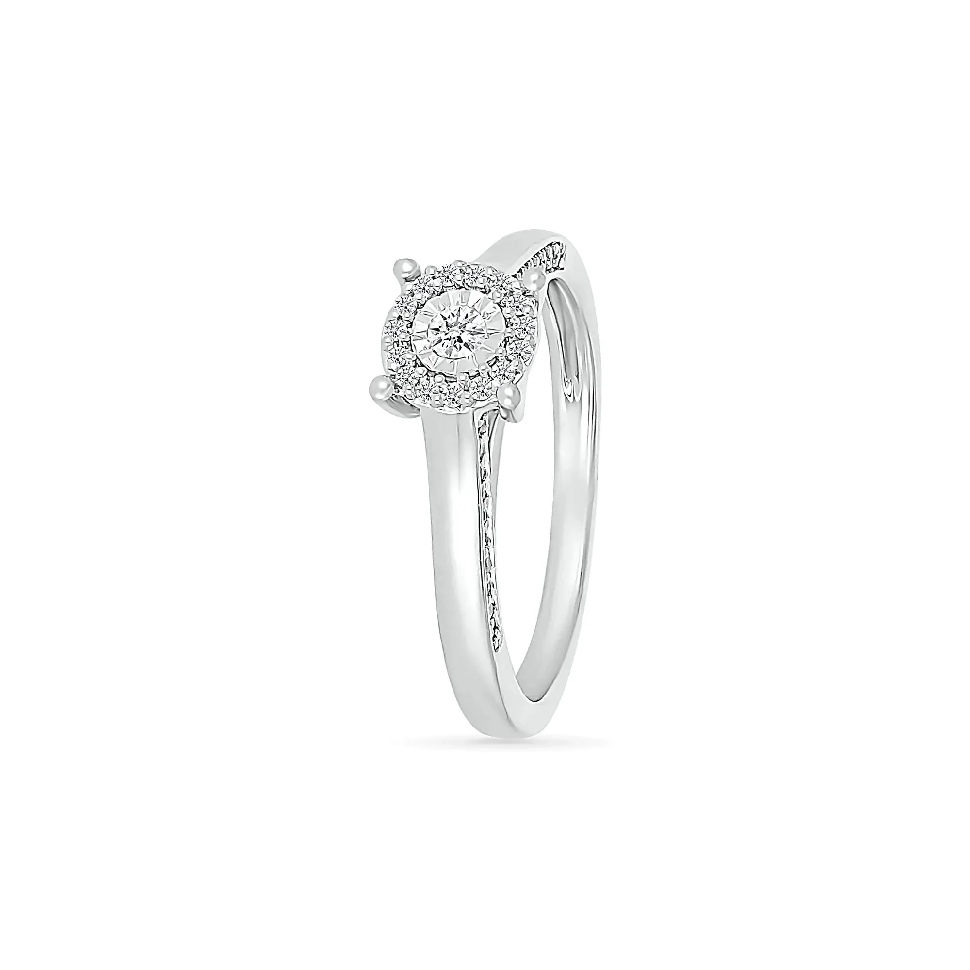 1/4 CT. Tw. Diamond Halo Promise Ring .925 Sterling Silver Round Brilliant Cut White Size 6.5 - Image 4