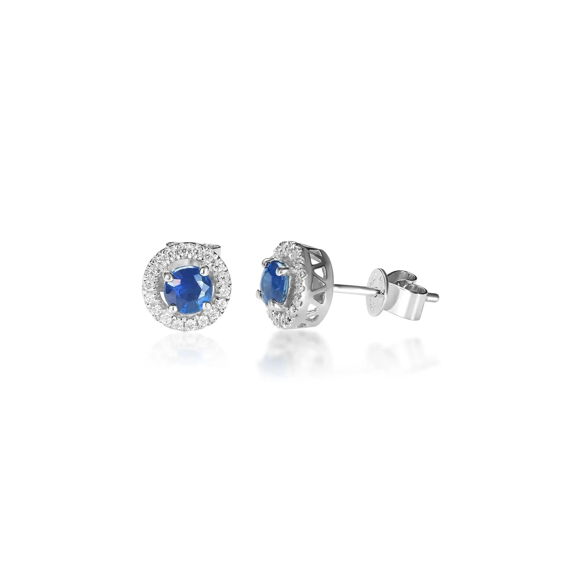 1/8 CT. Tw. Blue Sapphire & Diamond Stud Earring 10K White Gold Size 3.00mm - Image 3