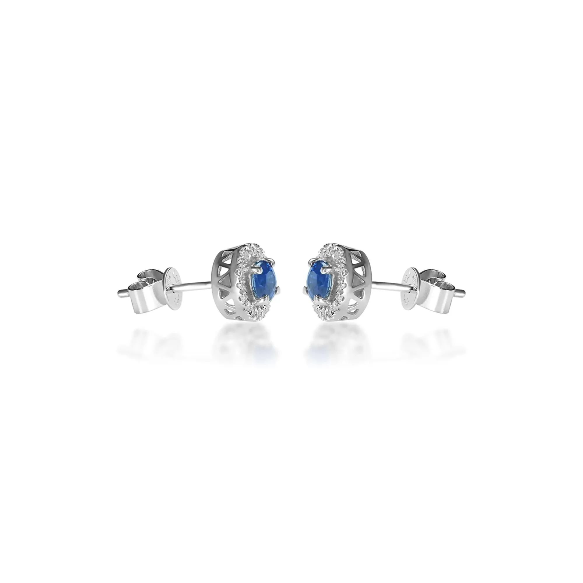 1/8 CT. Tw. Blue Sapphire & Diamond Stud Earring 10K White Gold Size 3.00mm - Image 4