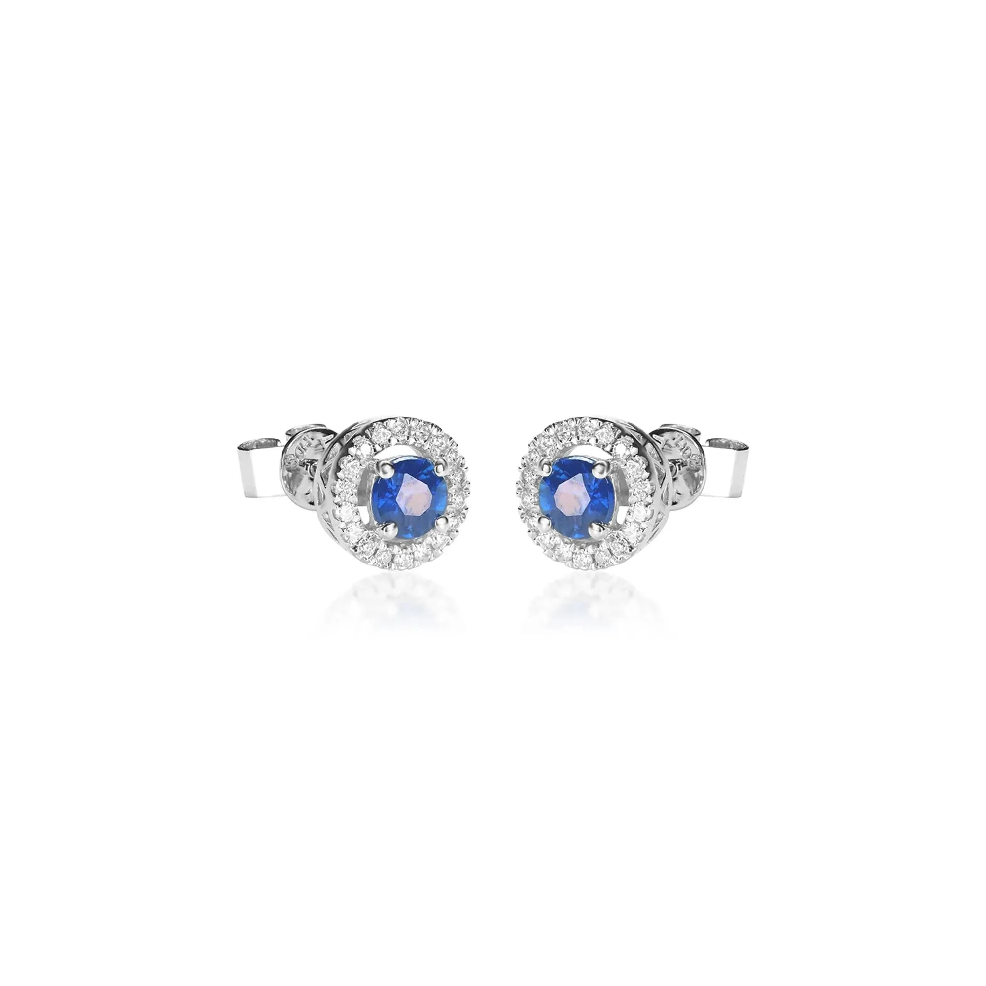 1/8 CT. Tw. Blue Sapphire & Diamond Stud Earring 10K White Gold Size 3.00mm - Image 5