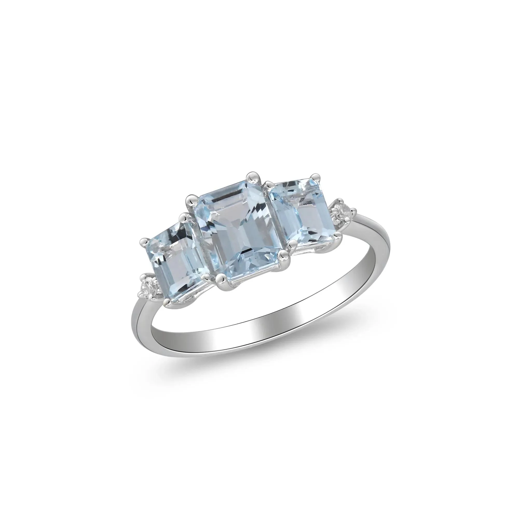 Aquamarine and Diamond Accent Ring 10K White Gold Round Brilliant Cut Size 6 2mm - Image 5