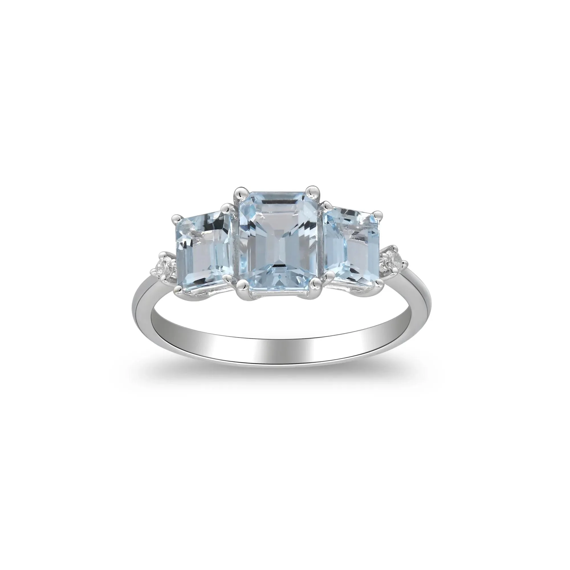 Aquamarine and Diamond Accent Ring 10K White Gold Round Brilliant Cut Size 8 2mm - Image 4