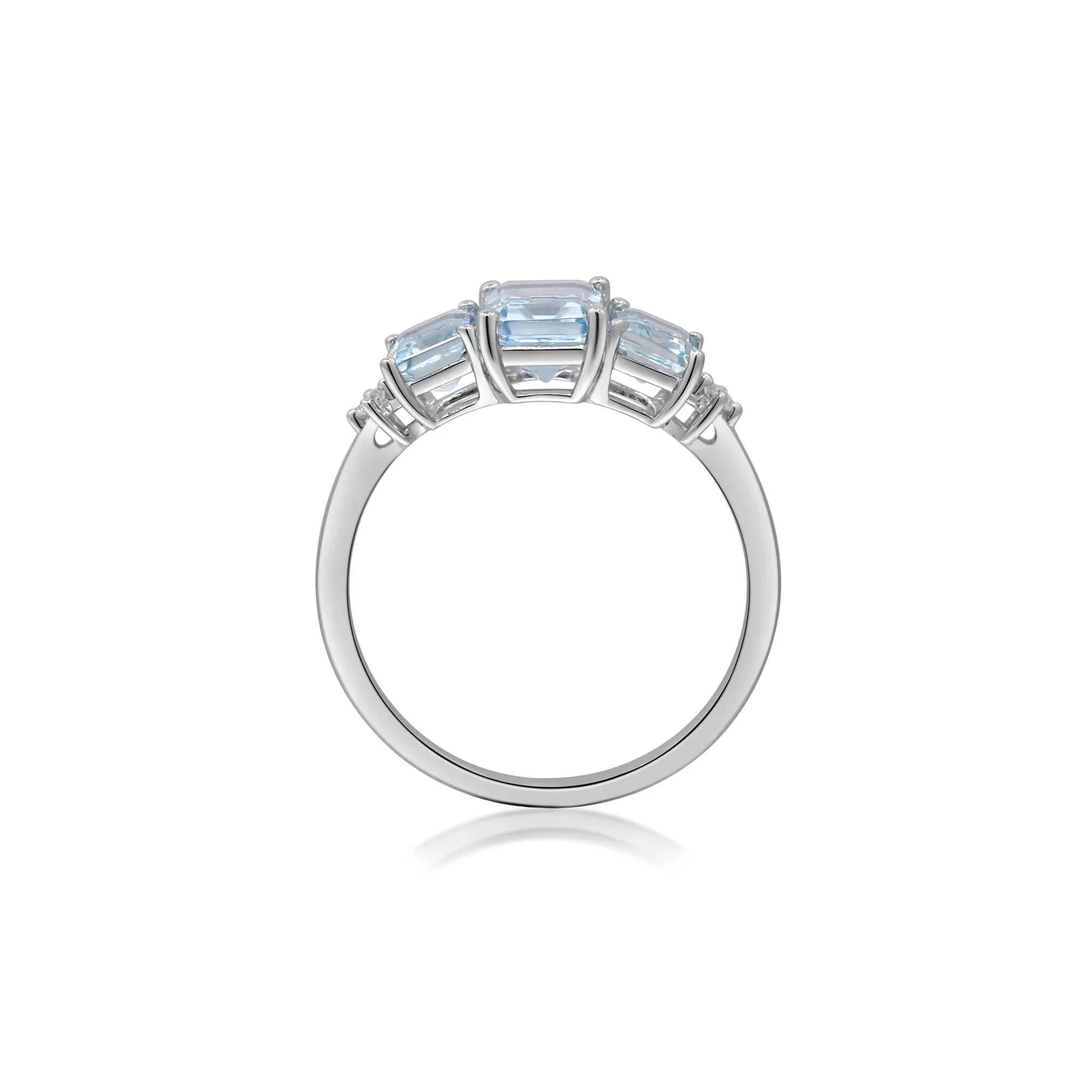 Aquamarine and Diamond Accent Ring 10K White Gold Round Brilliant Cut Size 8.5 2mm - Image 2