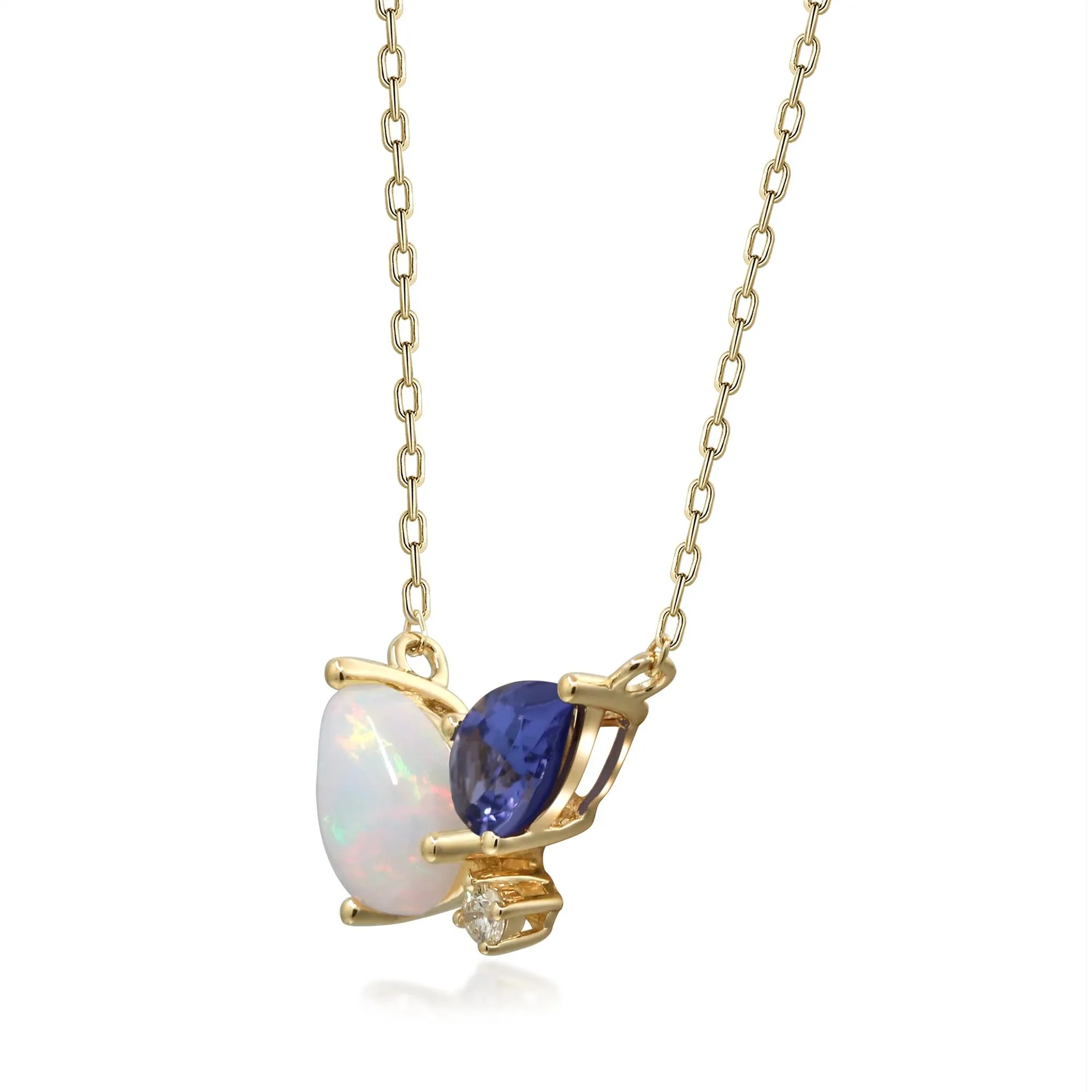 Opal and Tanzanite Pendant Necklace with Diamond Accent 10K Yellow Gold Size 18" - Image 2