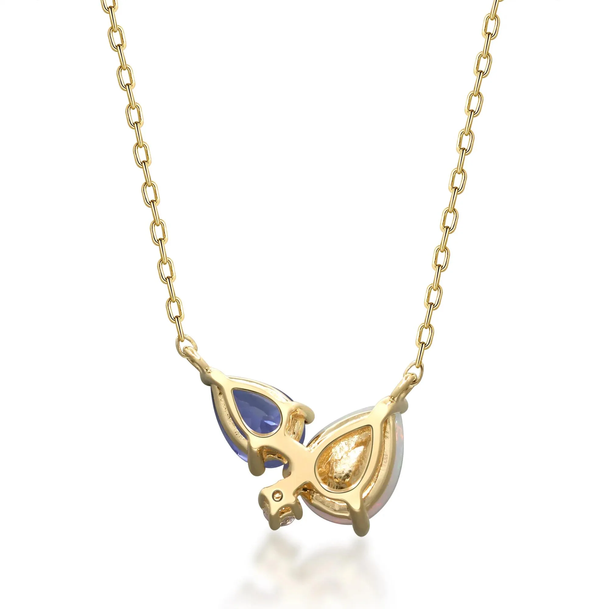 Opal and Tanzanite Pendant Necklace with Diamond Accent 10K Yellow Gold Size 18" - Image 3