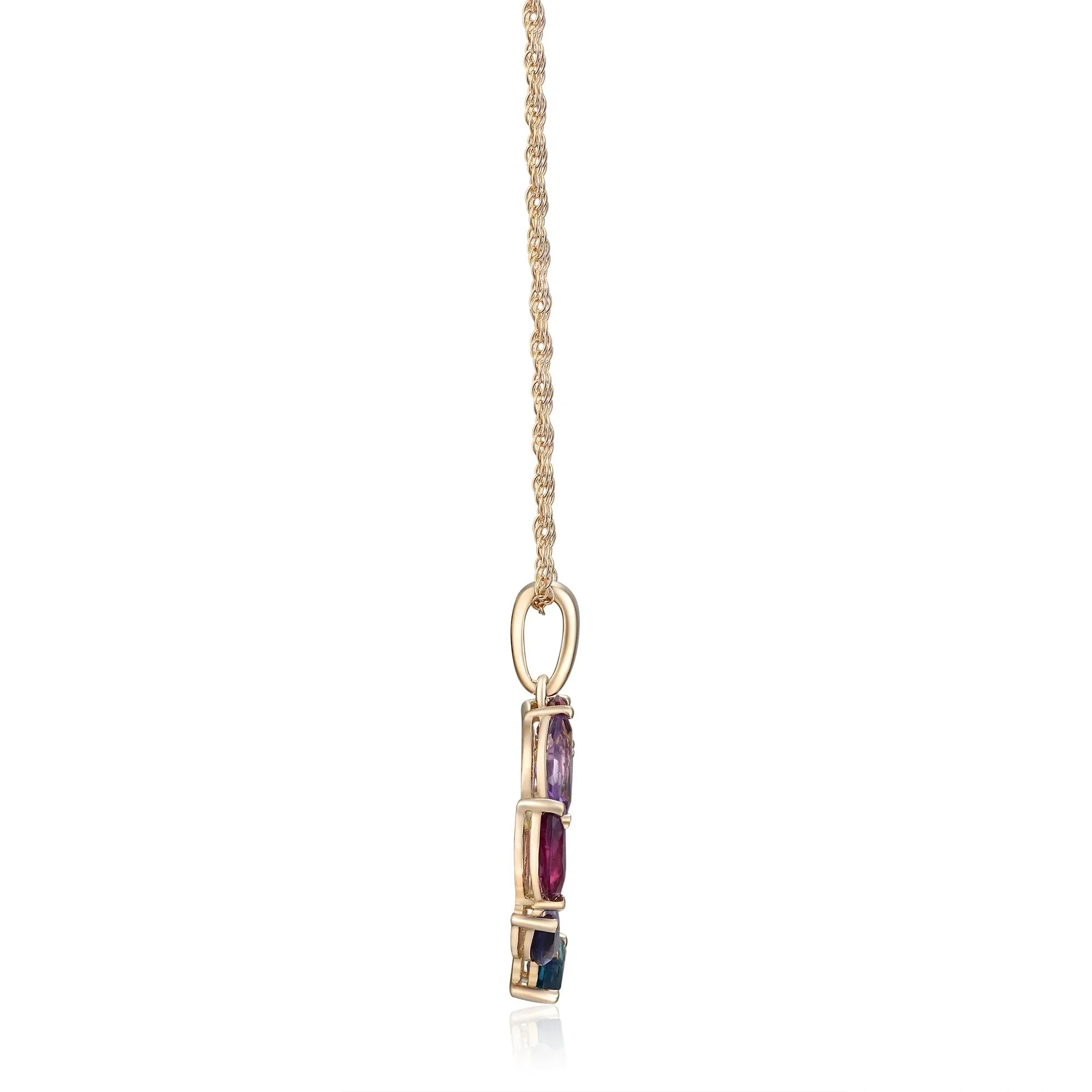 Multi-Gemstone Circle Pendant Necklace 10K Yellow Gold Size 18" - Image 2