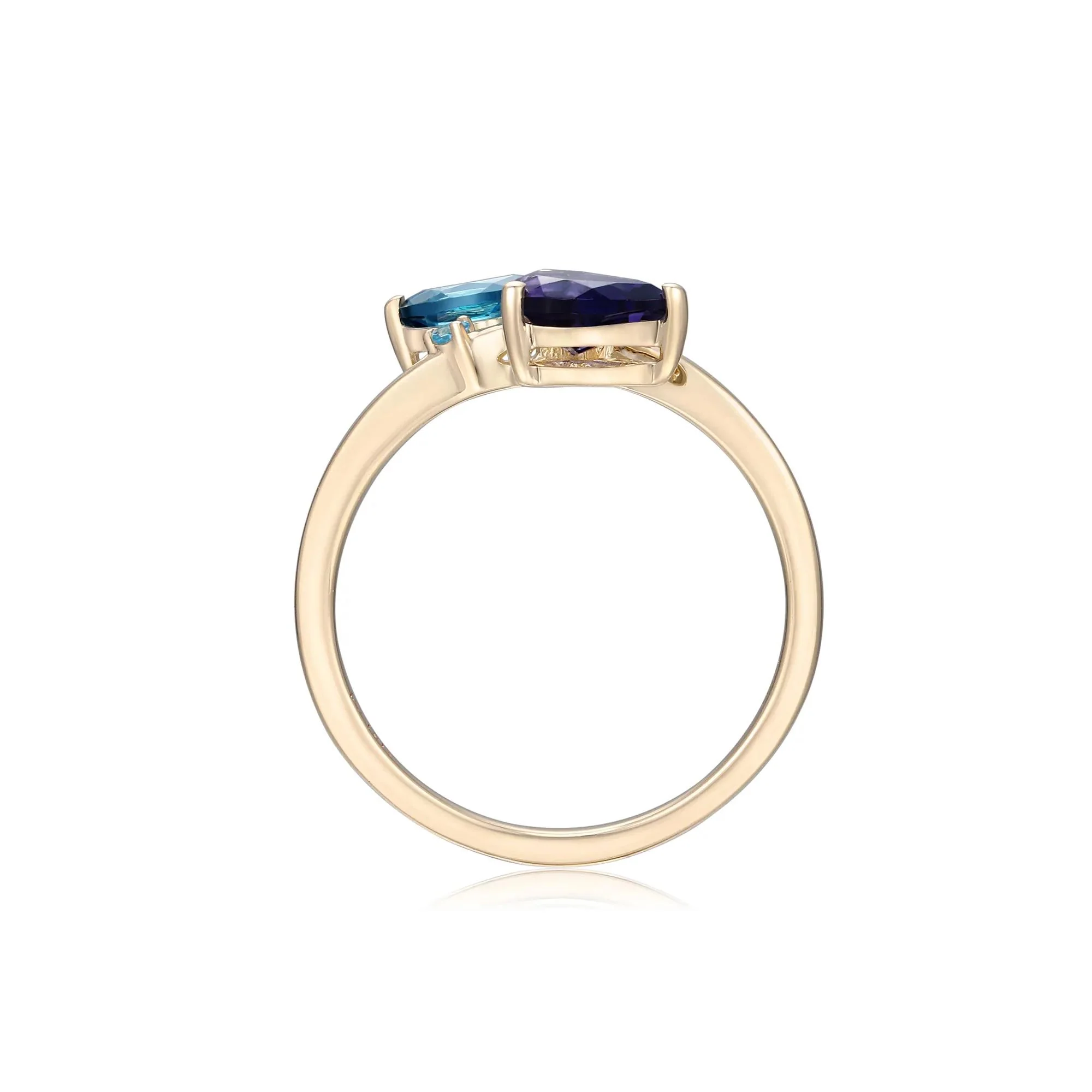 Bypass Ring with Iolite London Blue Topaz and Swiss Blue Topaz 10K Yellow Gold Round Brilliant Cut Size 7.5 - Image 2