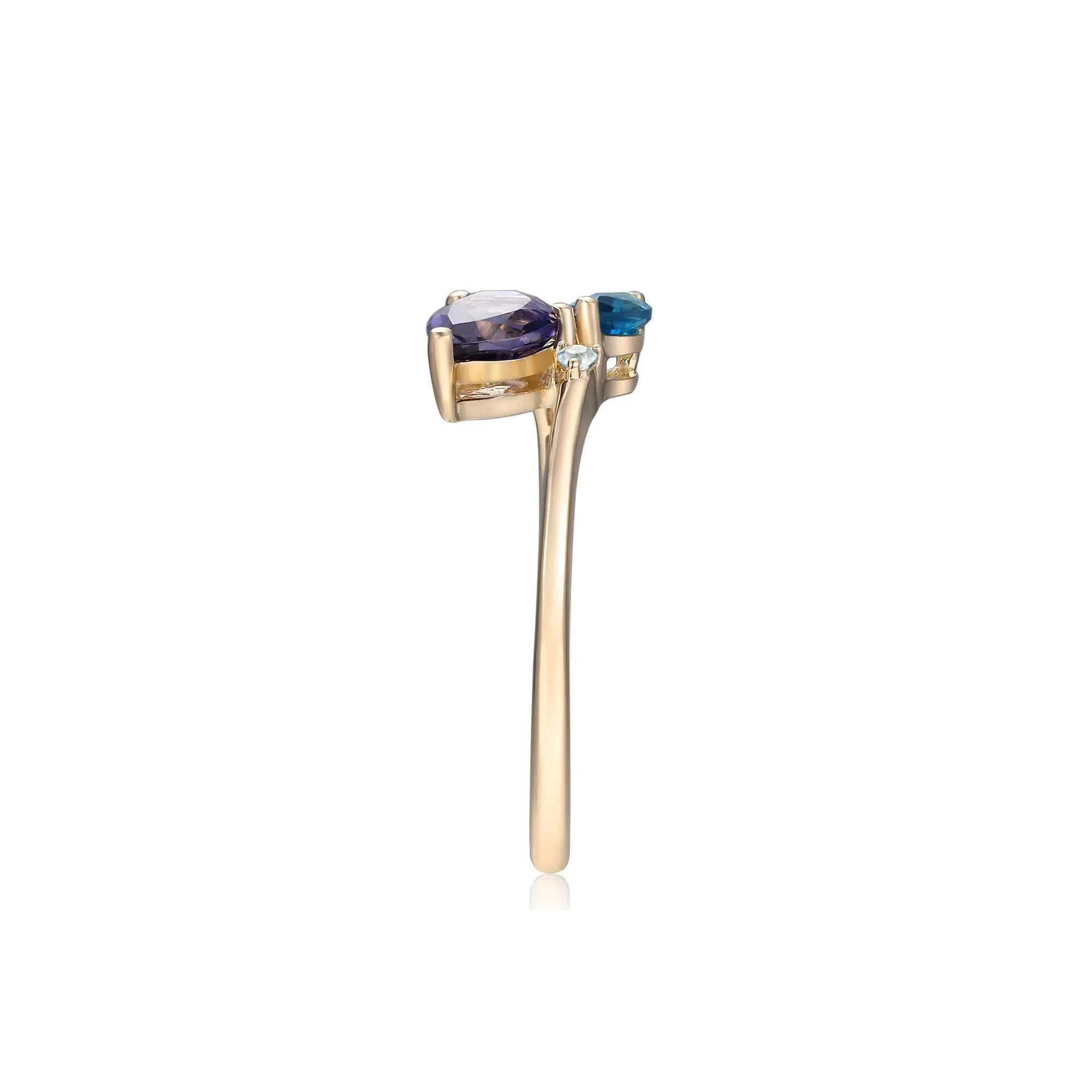 Bypass Ring with Iolite London Blue Topaz and Swiss Blue Topaz 10K Yellow Gold Round Brilliant Cut Size 9 - Image 3