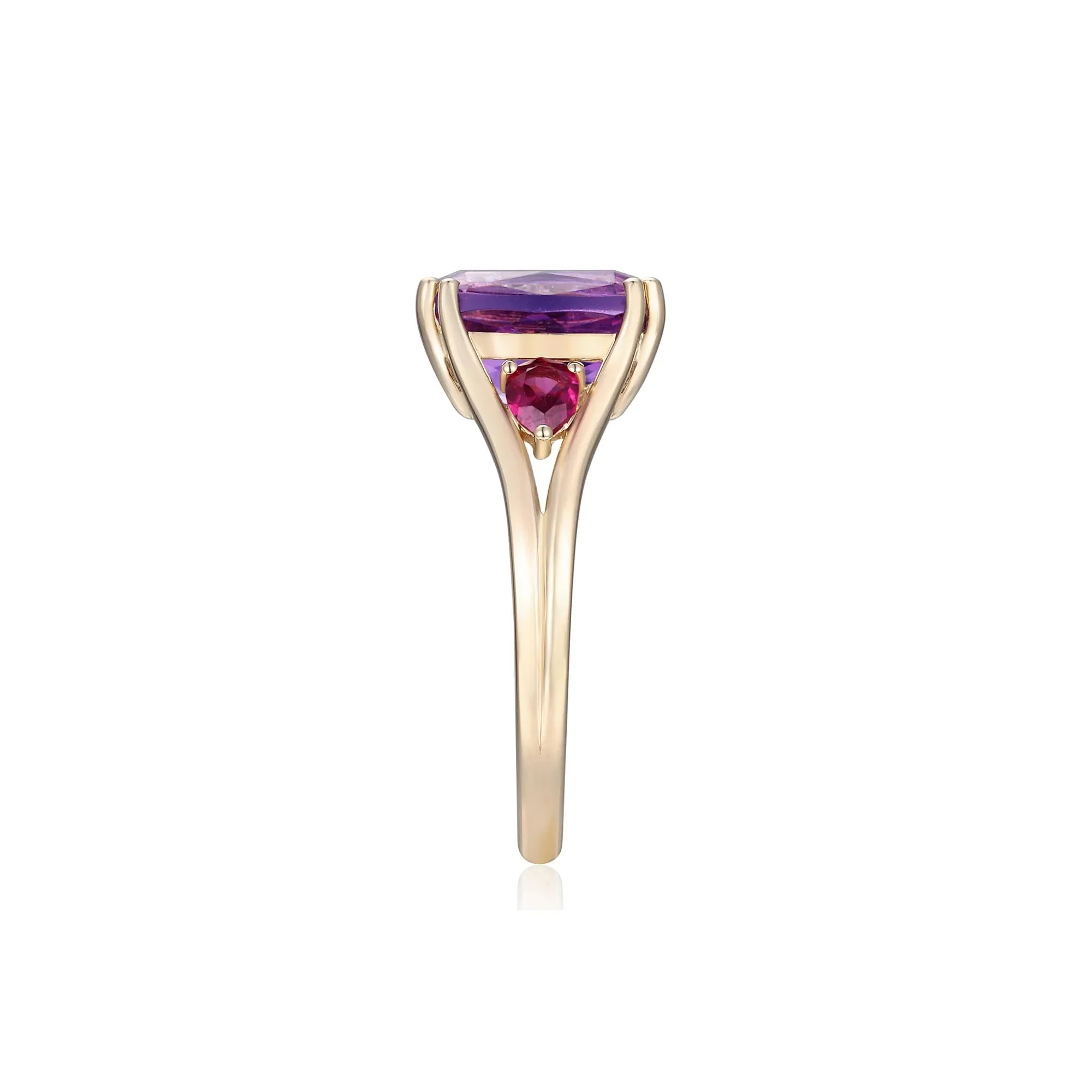 Cushion-Cut Amethyst and Rhodolite Ring 10K Yellow Gold Size 10 - Image 3