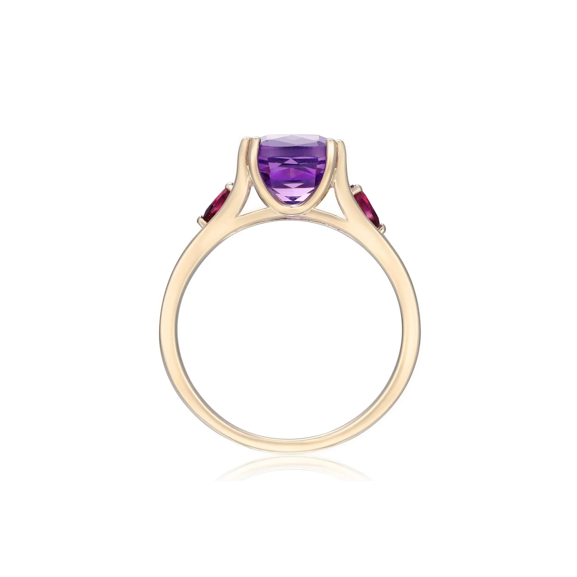Cushion-Cut Amethyst and Rhodolite Ring 10K Yellow Gold Size 9 - Image 2