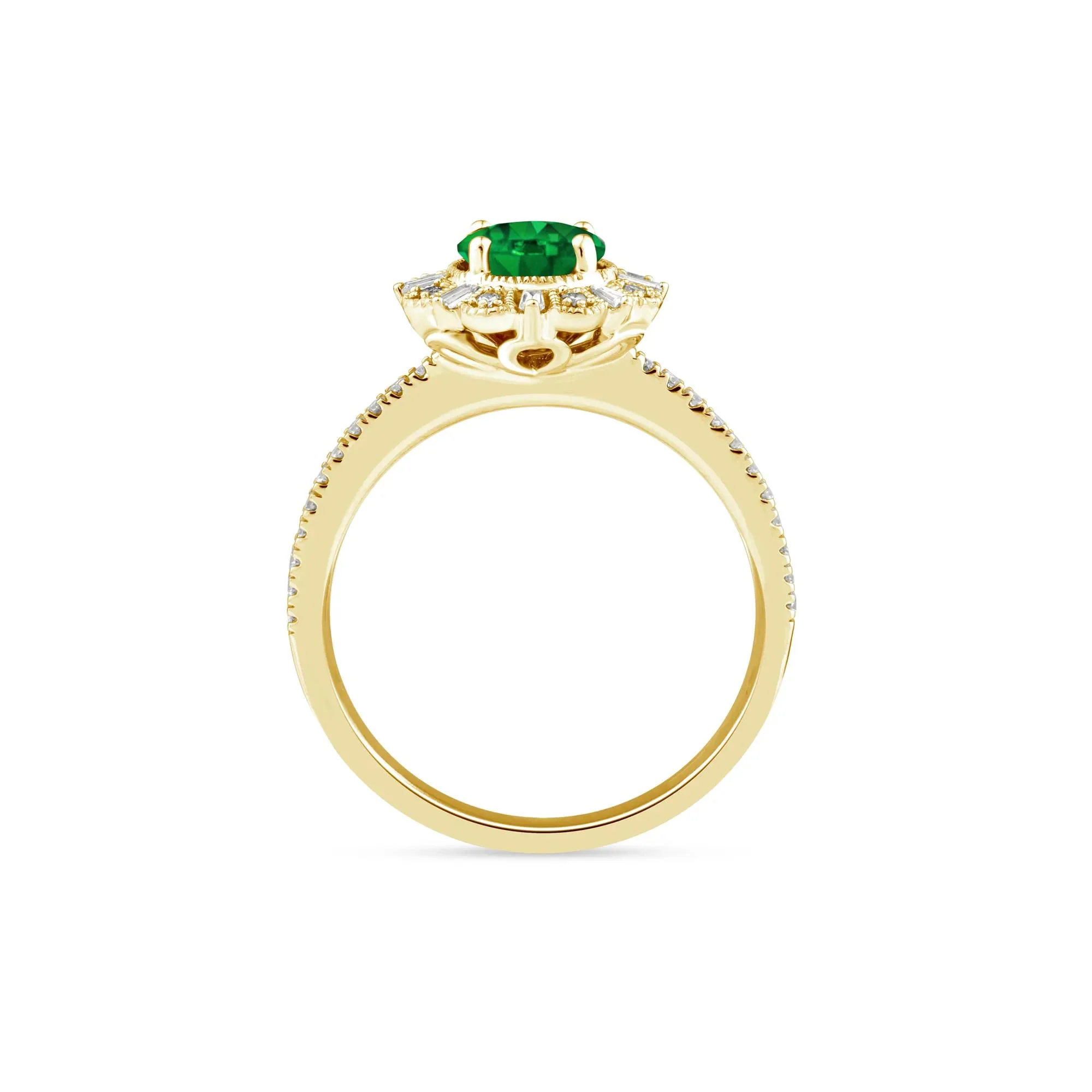 1/4 CT. Tw. Emerald and Diamond Vintage Halo Ring 10K Yellow Gold Round Brilliant Cut Size 8.5 1.5mm - Image 2