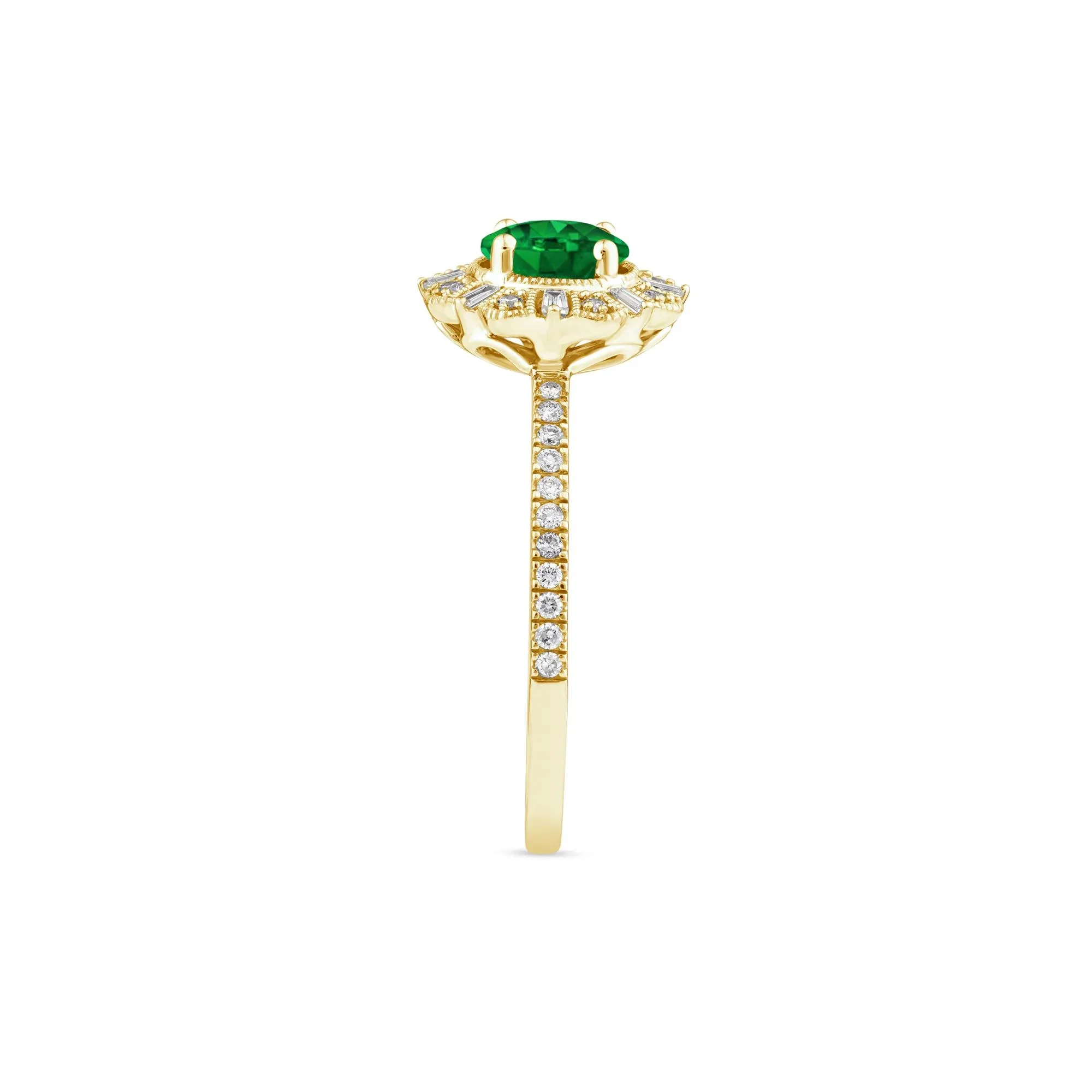 1/4 CT. Tw. Emerald and Diamond Vintage Halo Ring 10K Yellow Gold Round Brilliant Cut Size 9 1.5mm - Image 3