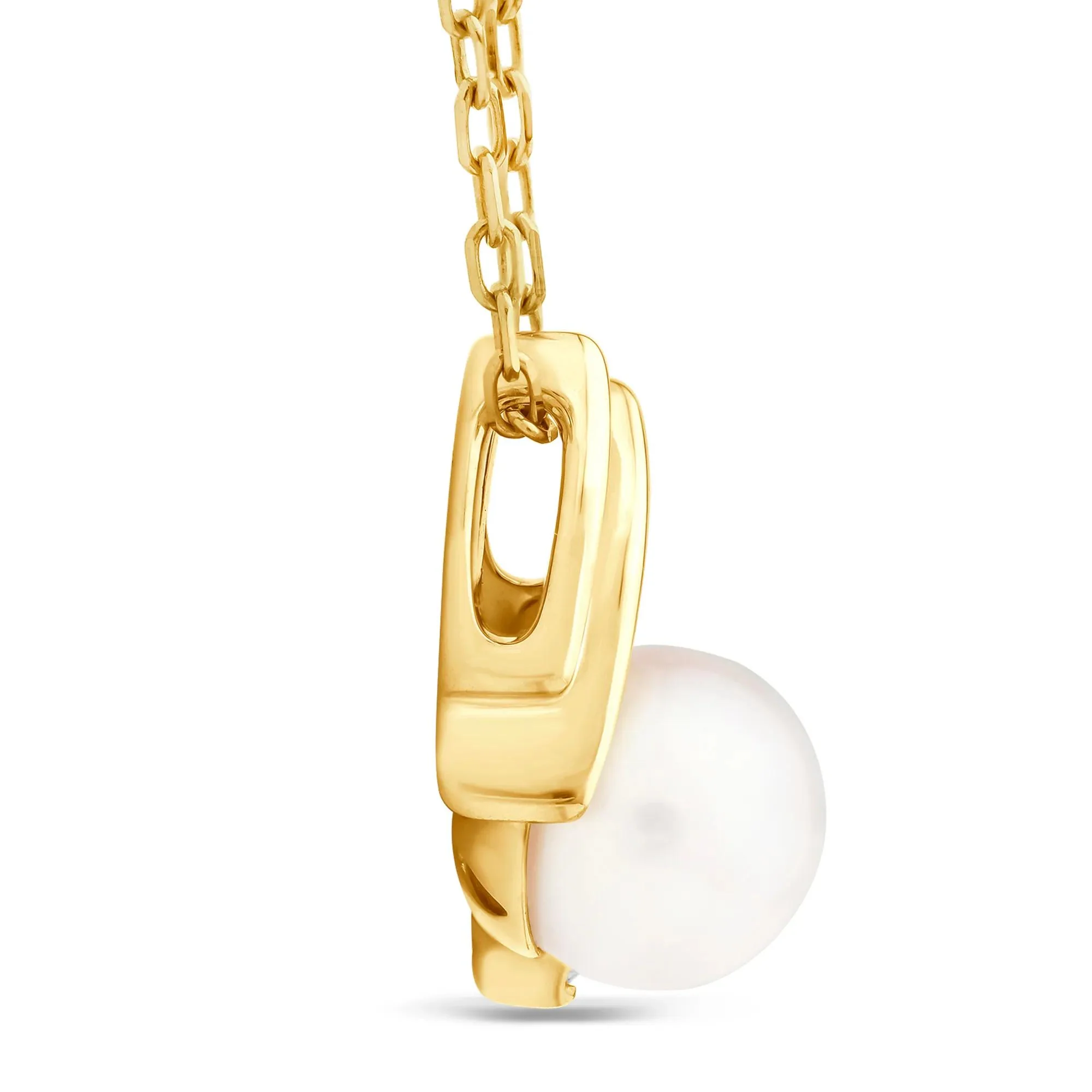 Pearl and Diamond Accent Pendant Necklace 10K Yellow Gold Size 18" - Image 2