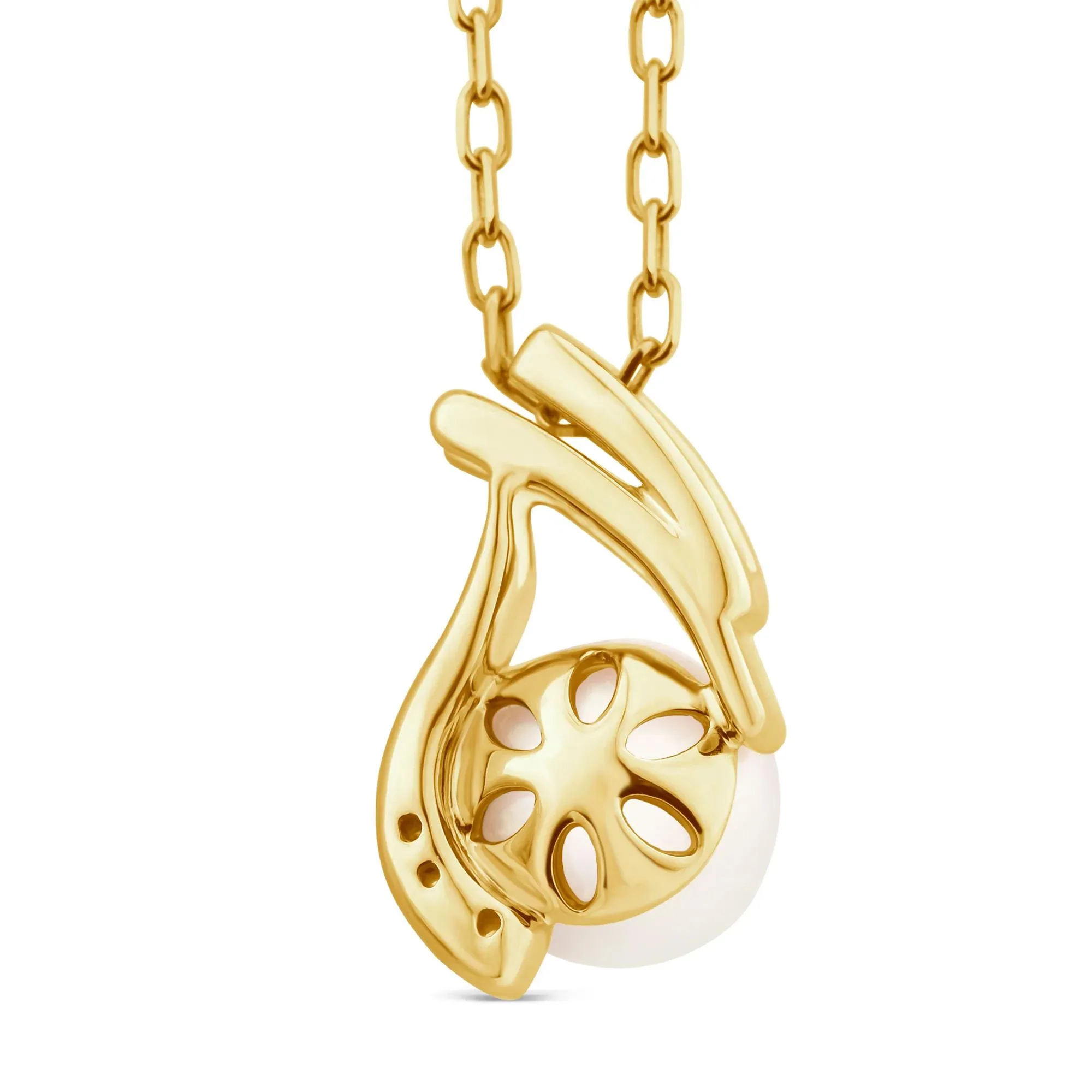 Pearl and Diamond Accent Pendant Necklace 10K Yellow Gold Size 18" - Image 3