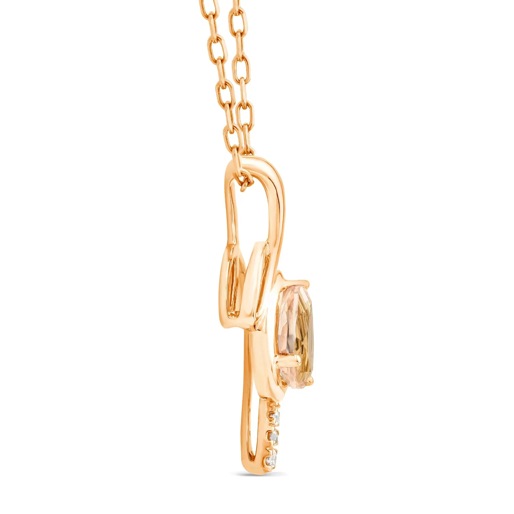 Morganite and Diamond Accent Pendant Necklace 10K Rose Gold Size 18" - Image 2