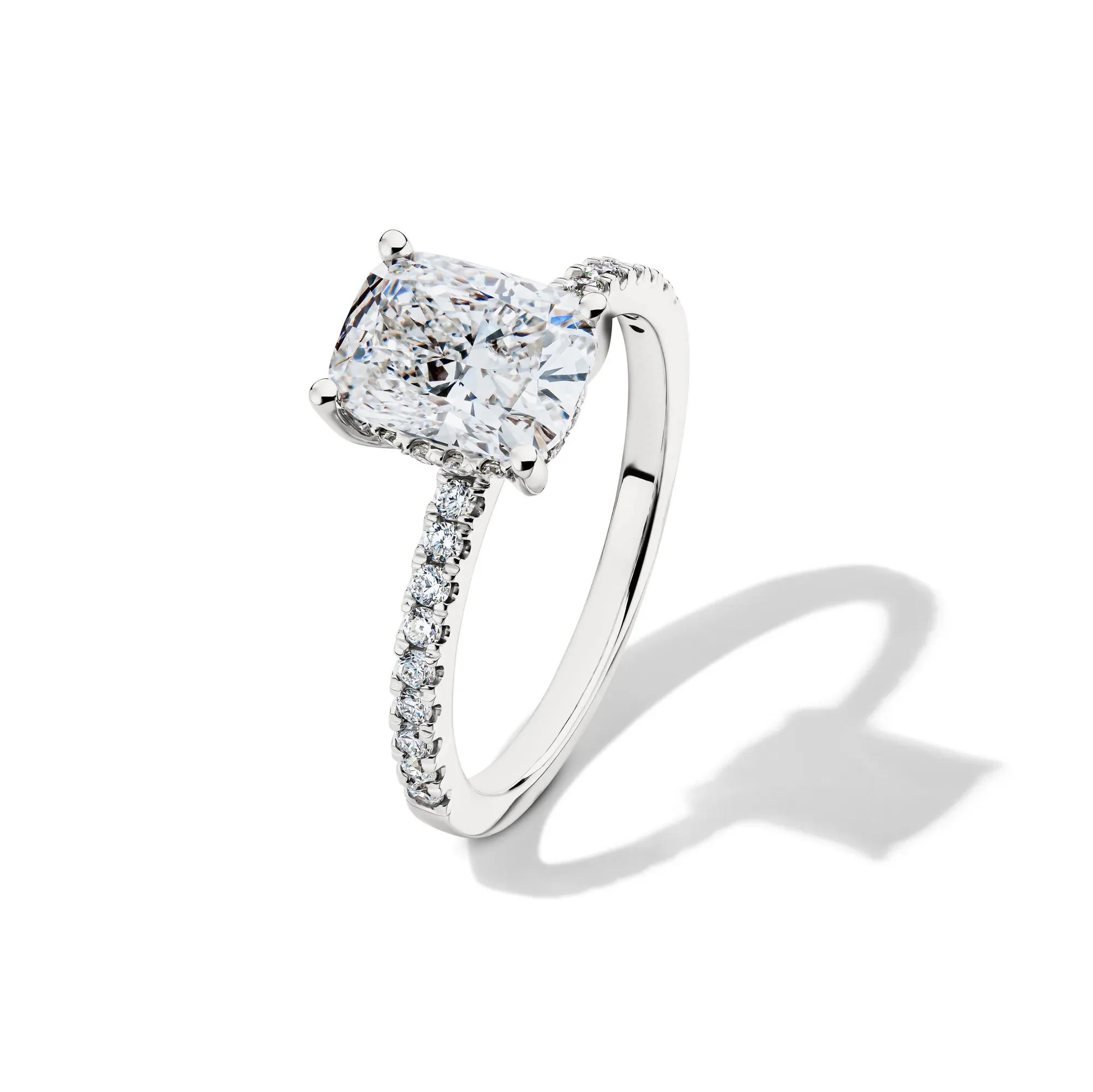 2 1/4 CT. Tw. Lab Grown Diamond Elongated Cushion Engagement Ring 14K White Gold Round Brilliant Cut Size 8.5 - Image 4