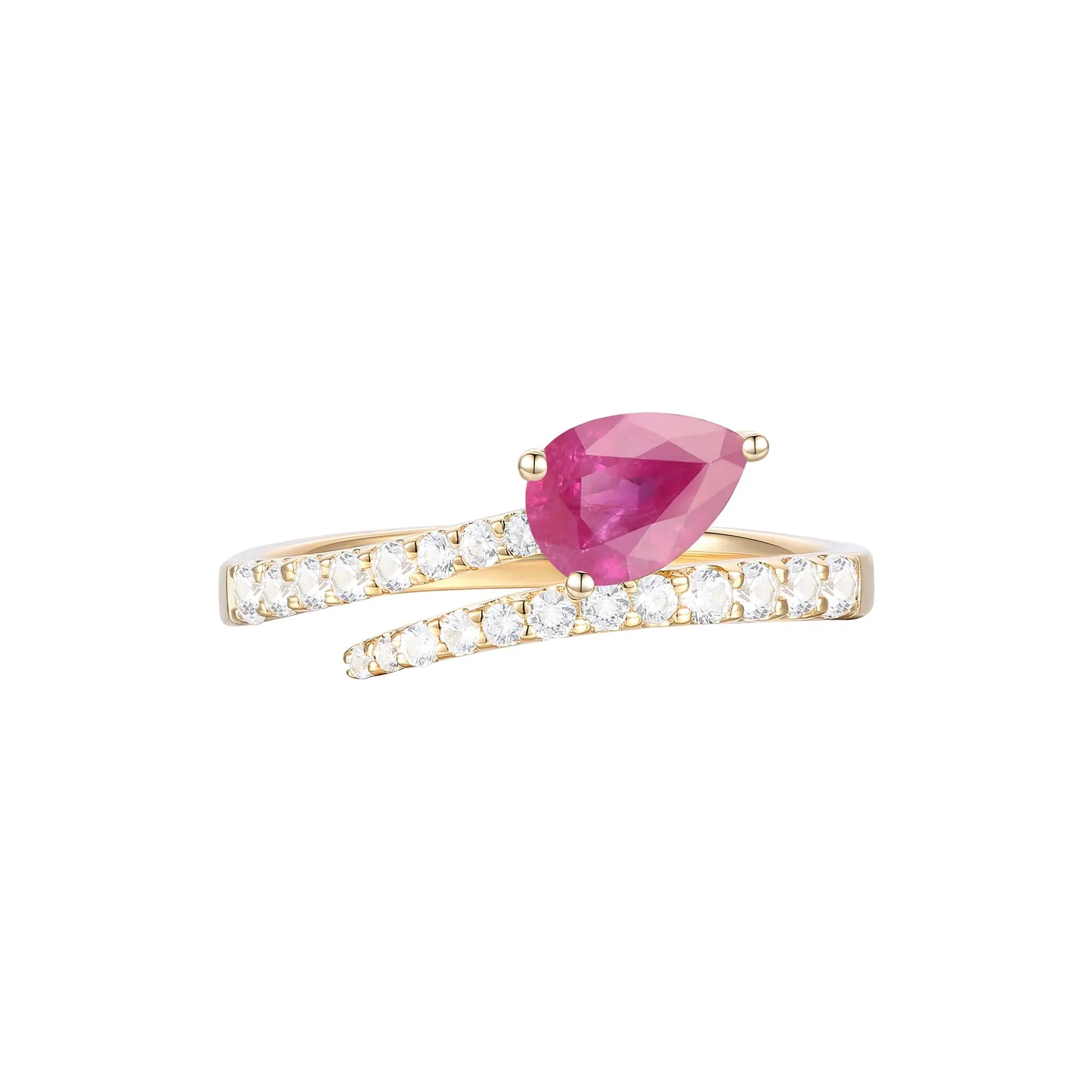 1/3 CT. Tw. Ruby and Diamond Bypass Ring 10K White Gold Round Brilliant Cut Yellow Size 7.5 1mm
