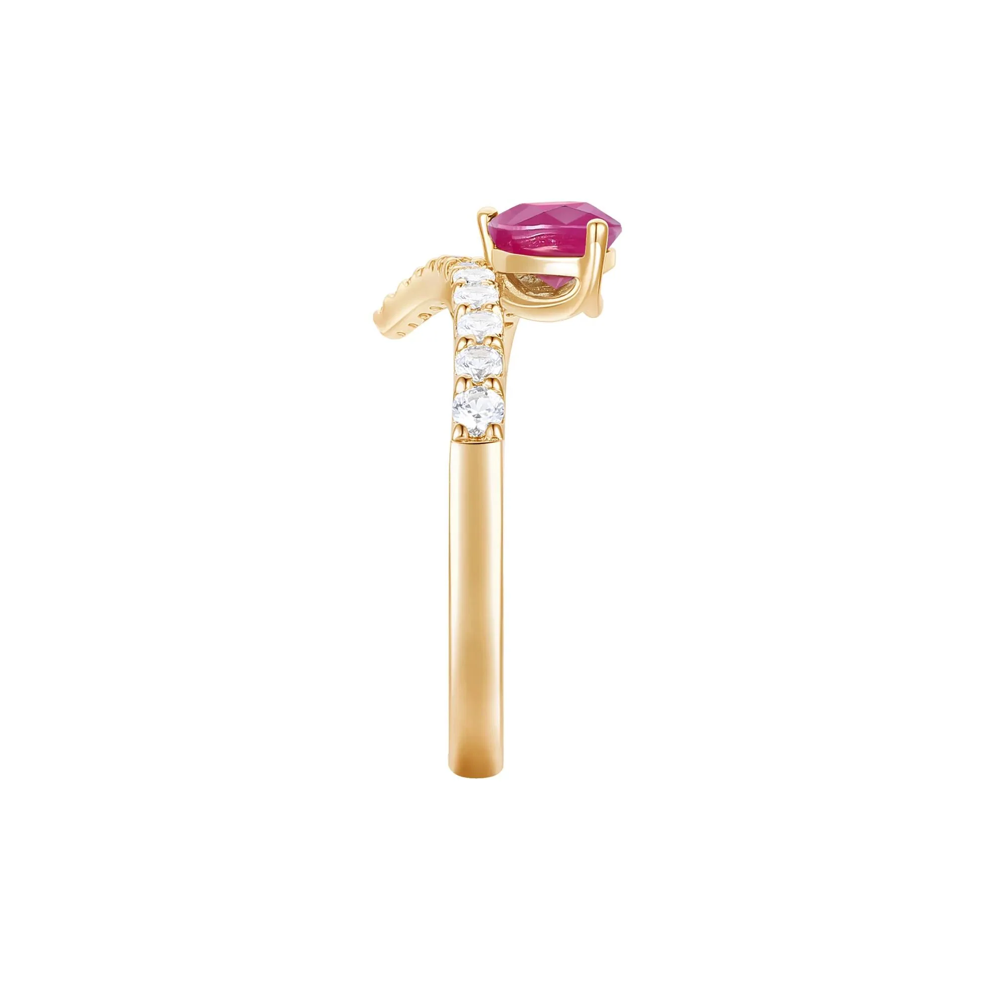 1/3 CT. Tw. Ruby and Diamond Bypass Ring 10K White Gold Round Brilliant Cut Yellow Size 7.5 1mm - Image 3
