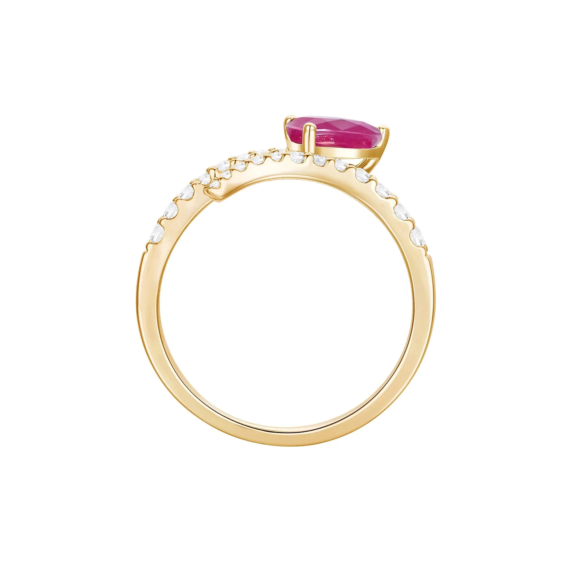 1/3 CT. Tw. Ruby and Diamond Bypass Ring 10K White Gold Round Brilliant Cut Yellow Size 8 1mm - Image 2