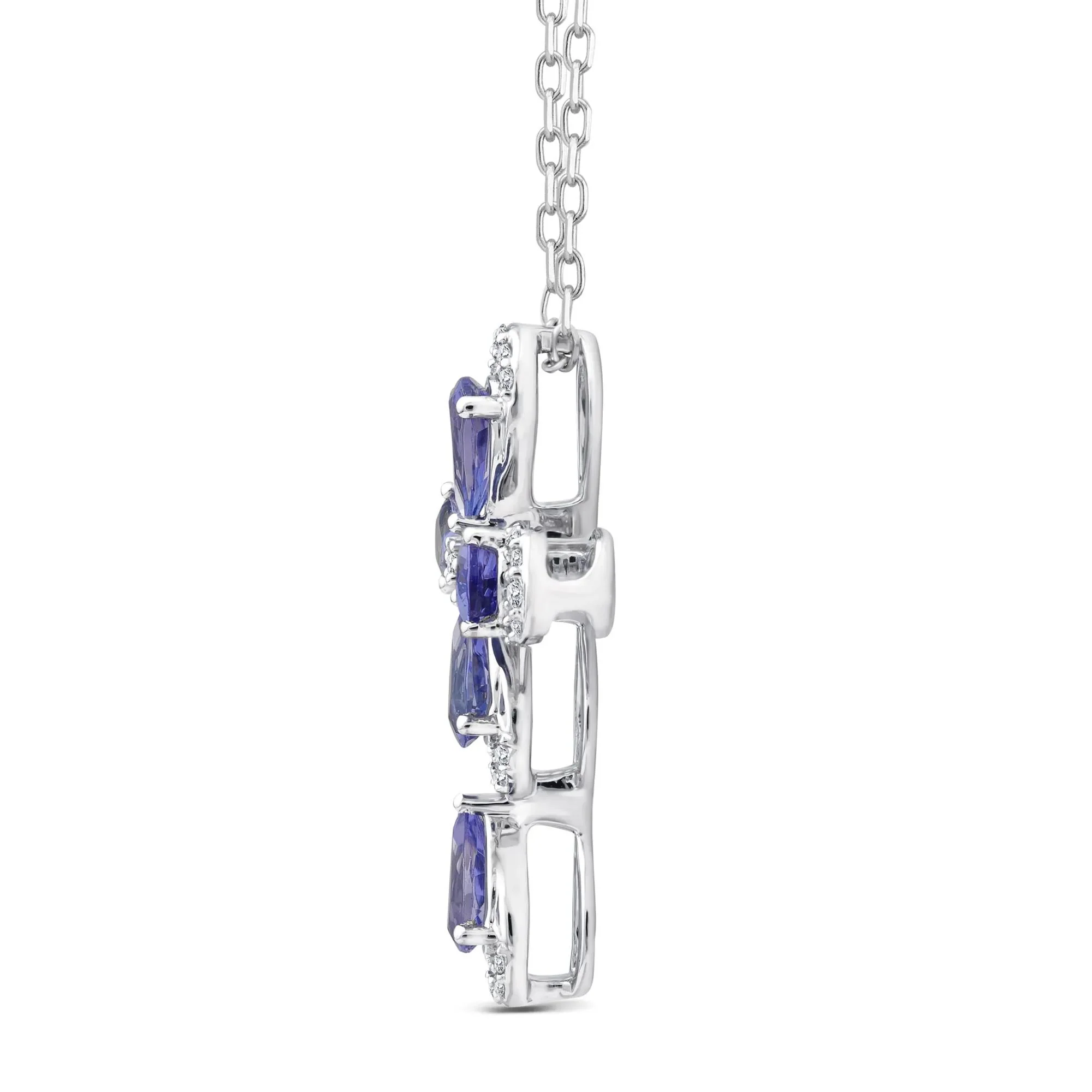 1/10 CT. Tw. Tanzanite and Diamond Cross Pendant Necklace 10K White Gold Size 18" - Image 2