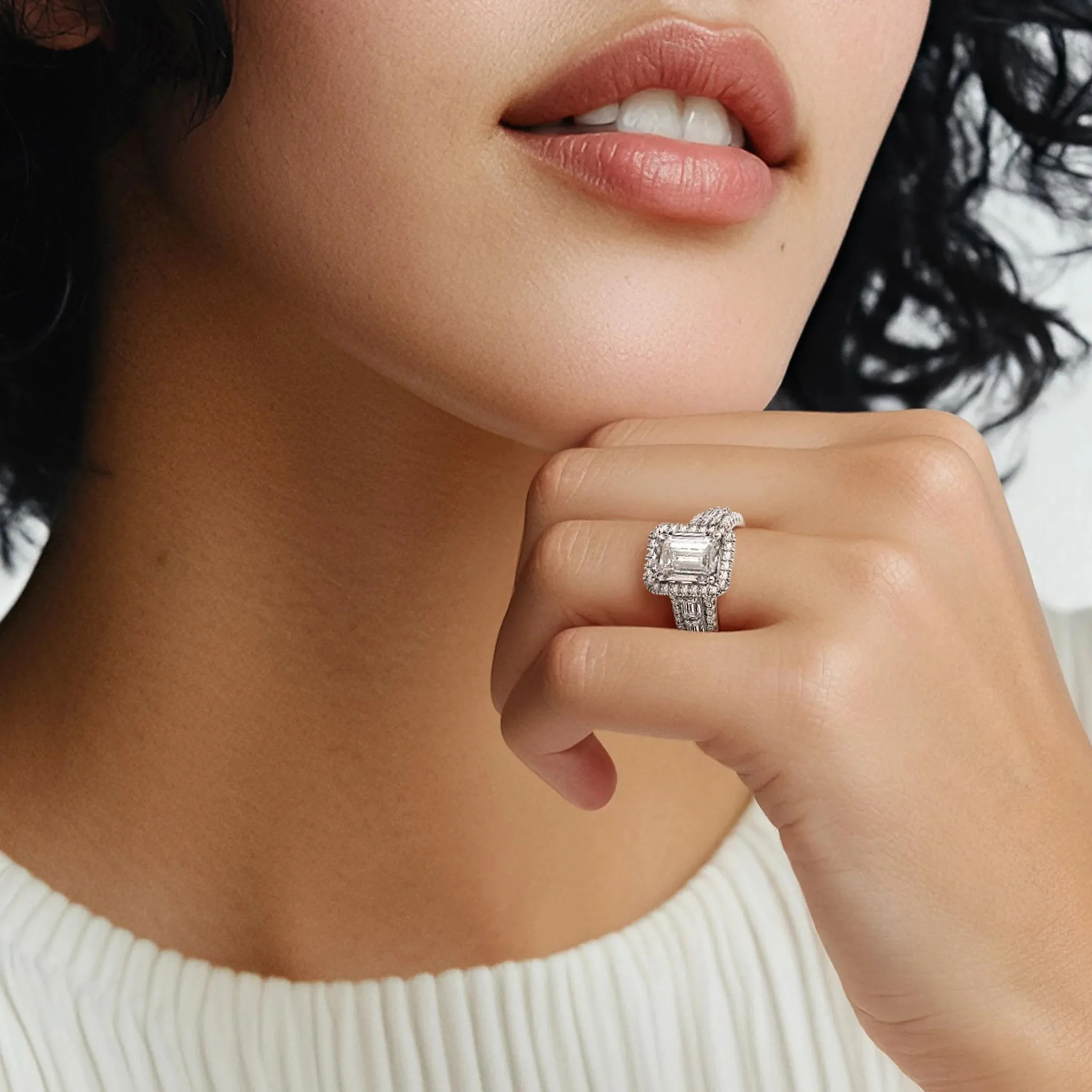 4 1/4 CT. Tw. Lab Grown Diamond Emerald-Cut Ring 14K White Gold Size 8 - Image 5