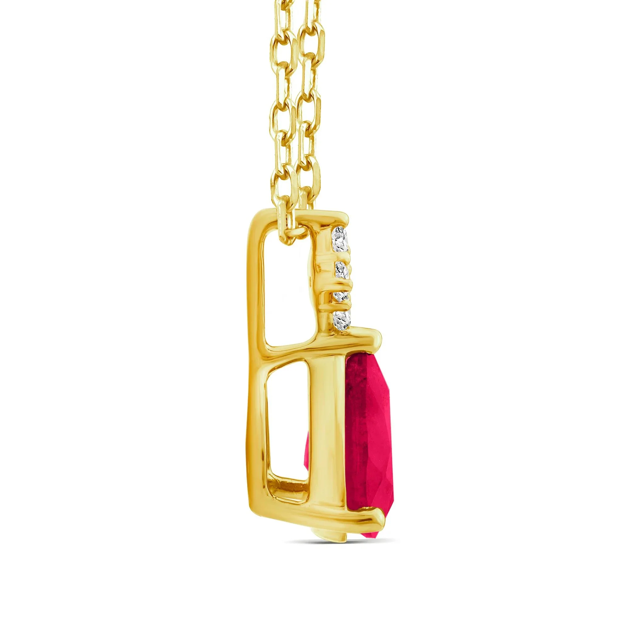 Ruby and Diamond Accent Drop Pendant Necklace 10K Yellow Gold Size 18" - Image 2