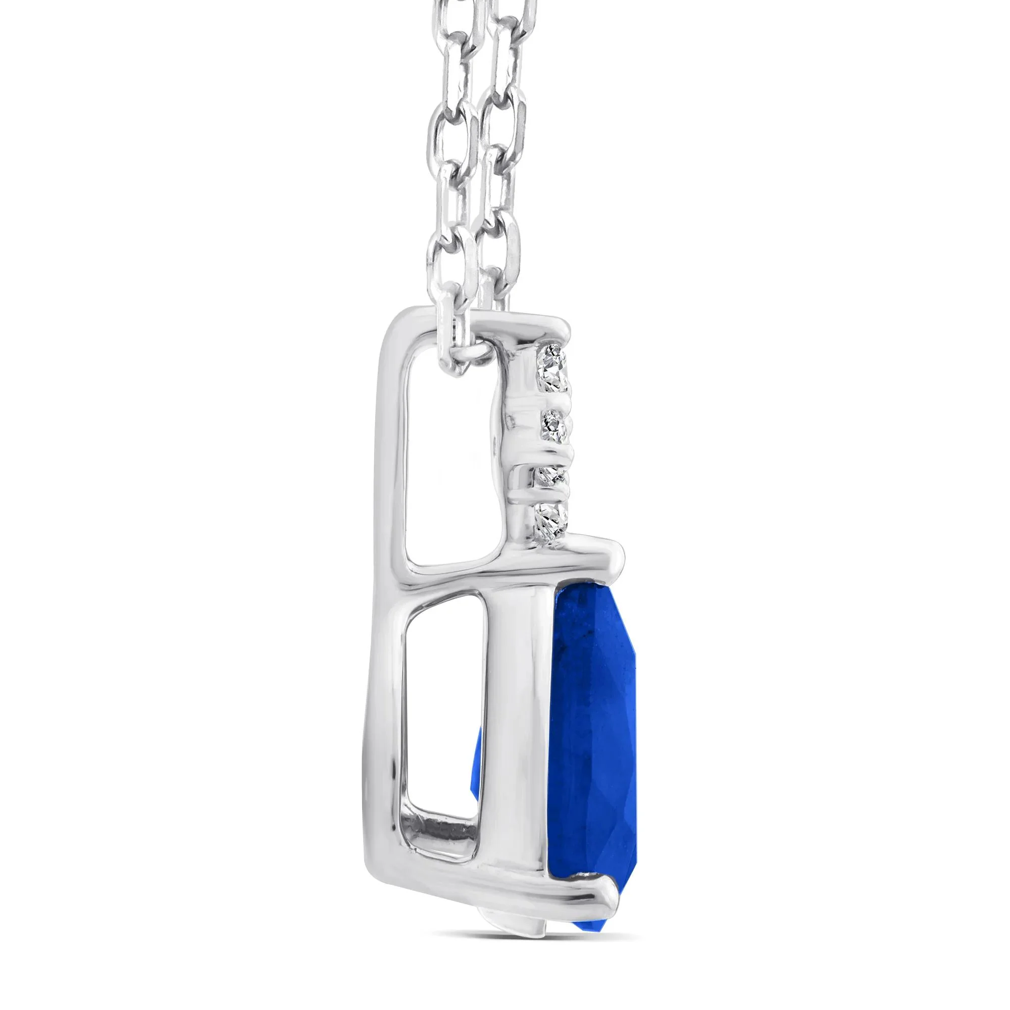 Blue Sapphire and Diamond Accent Drop Pendant Necklace 10K White Gold Size 18" - Image 2