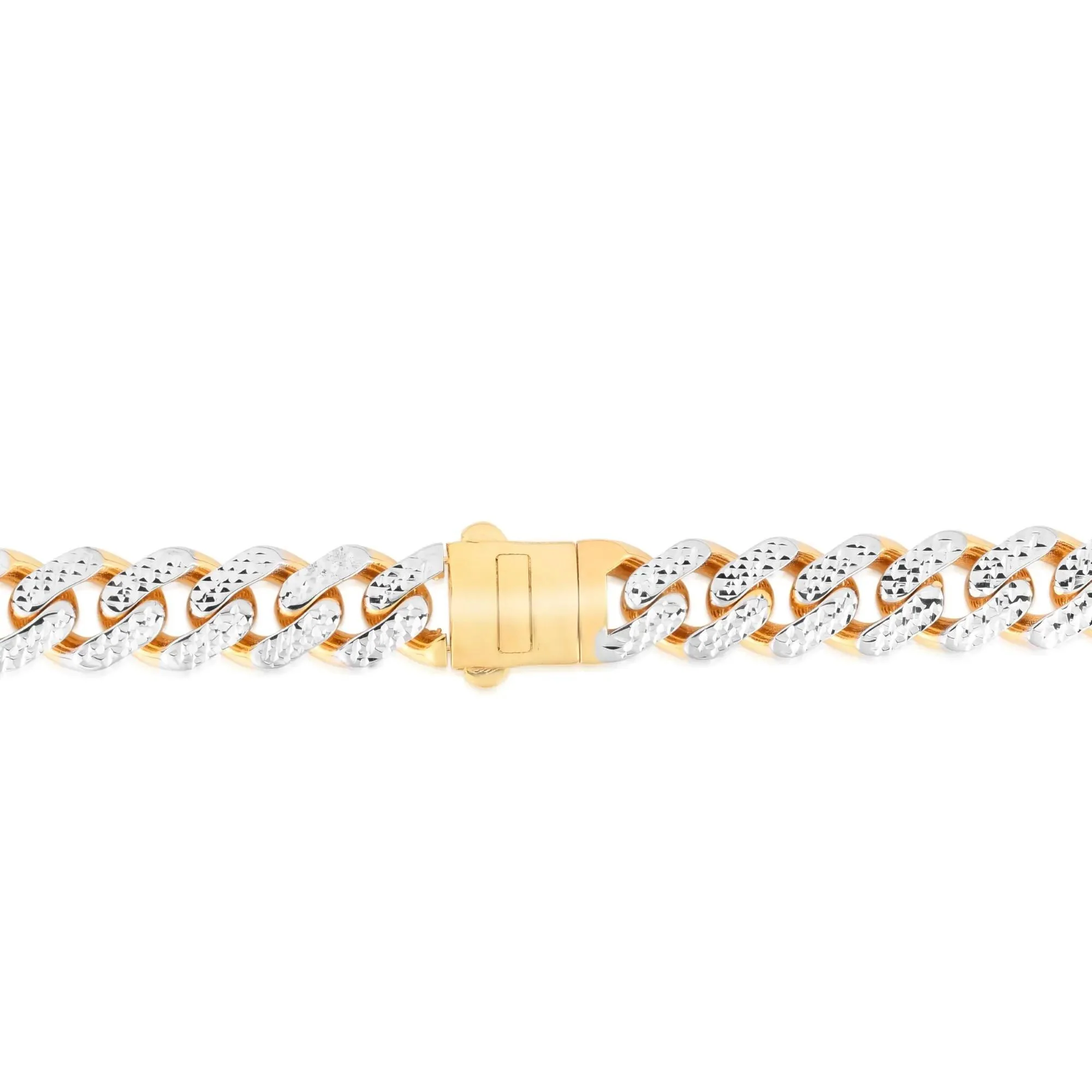 Miami Cuban Diamond-Cut Chain Necklace 14K White and Yellow Gold Size 22" - Image 2